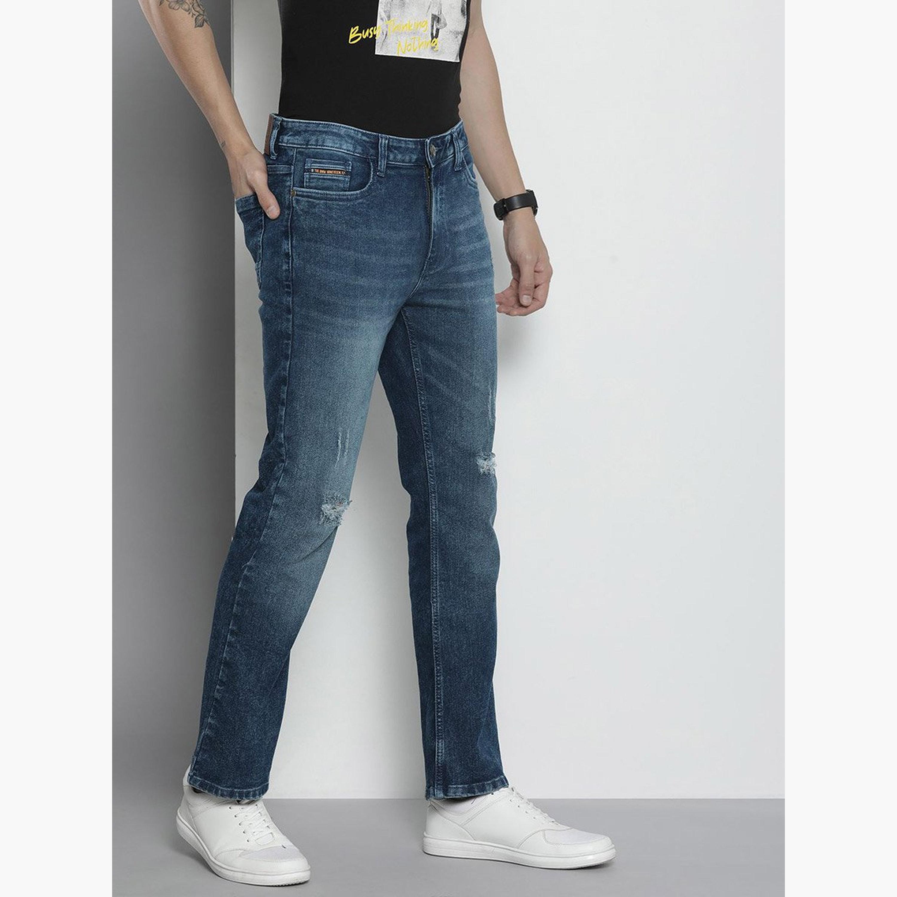 ذا انديان كراج كو × ستايلي - بنطال جينز للرجال داكن اللون بقصّة واسعة-men-clothing-bottoms-jeans-image-1