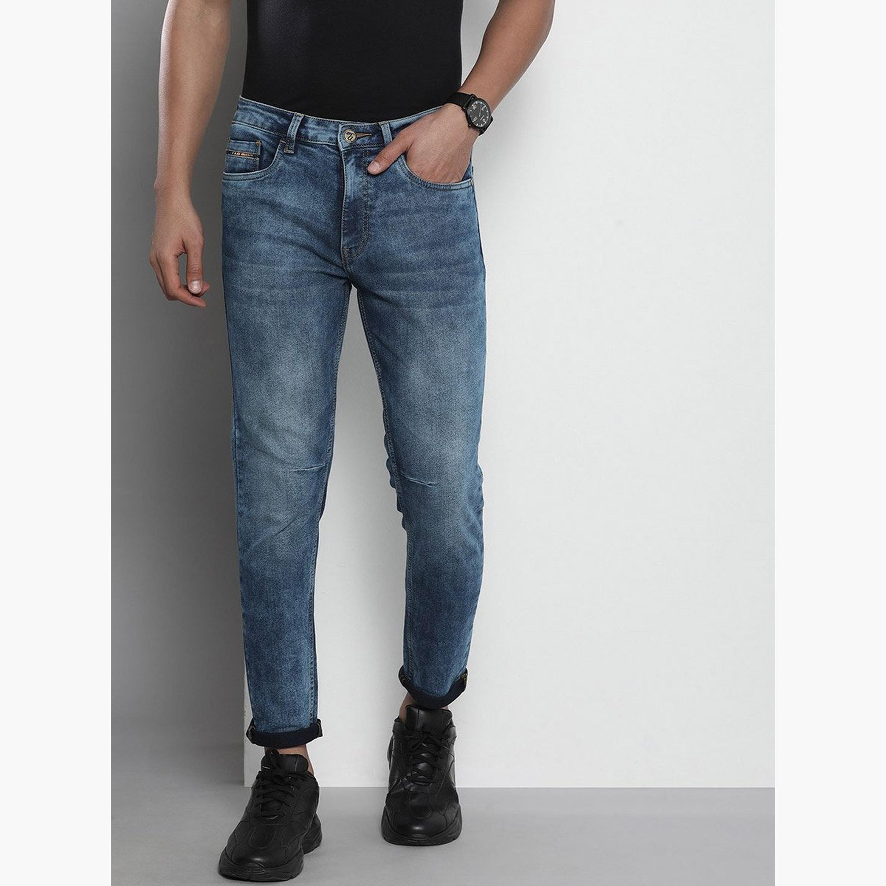 ذا انديان كراج كو × ستايلي - بنطال جينز للرجال تصميم ضيق وباهتة وخصر متوسط-men-clothing-bottoms-jeans-image-1
