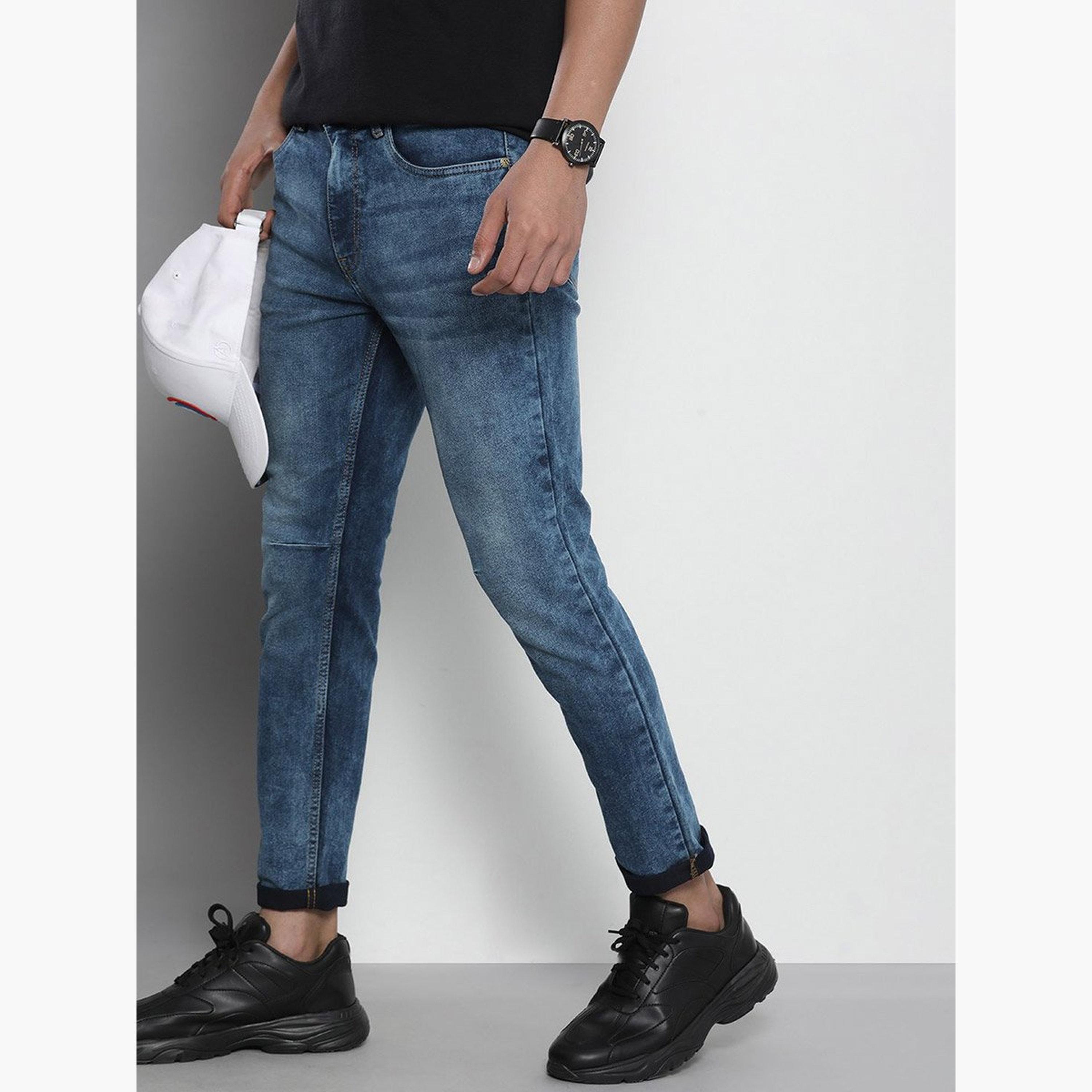 ذا انديان كراج كو × ستايلي - بنطال جينز للرجال تصميم ضيق وباهتة وخصر متوسط-men-clothing-bottoms-jeans-image-2