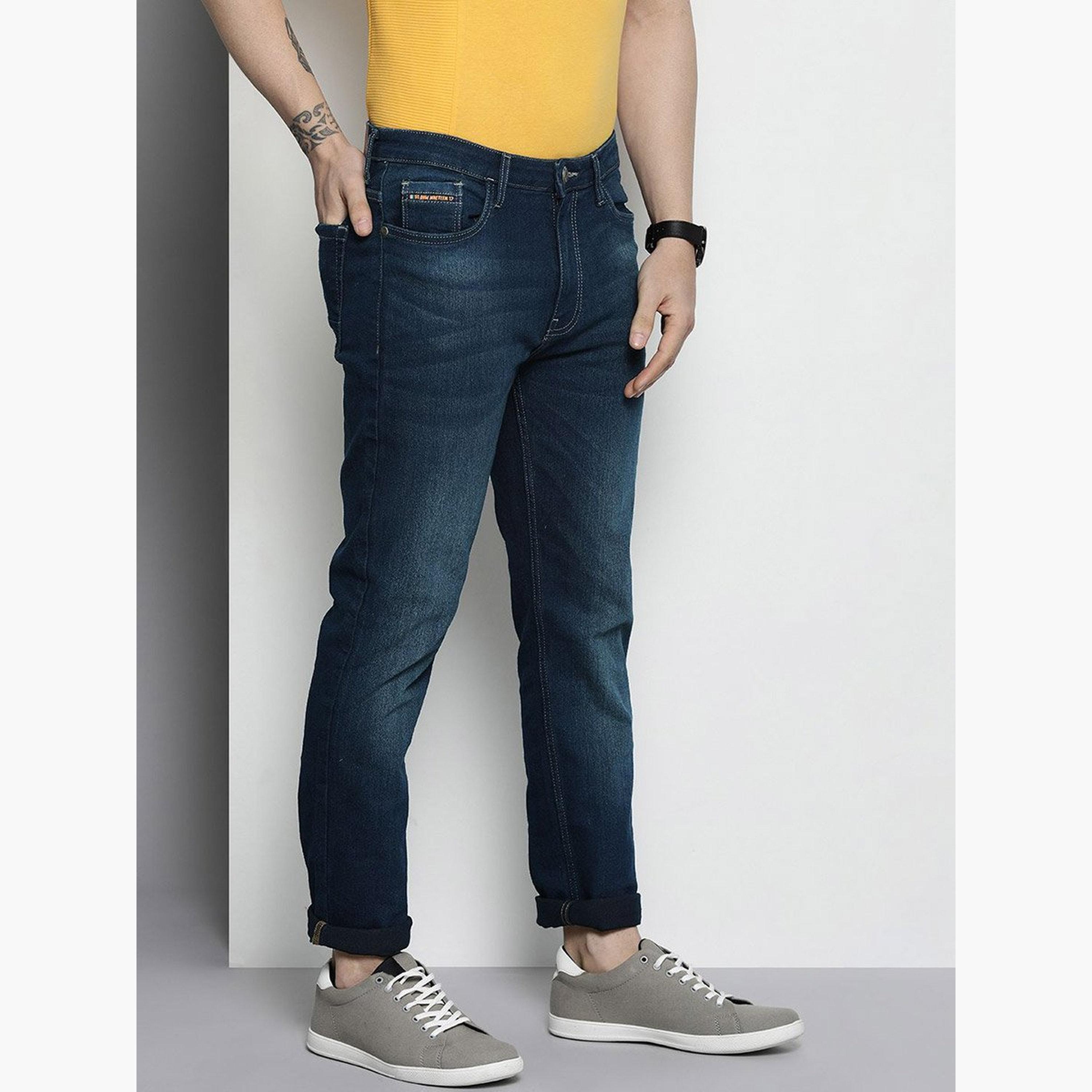 ذا انديان كراج كو × ستايلي - بنطال جينز للرجال ضيق متوسط ​​الارتفاع بغسيل داكن-men-clothing-bottoms-jeans-image-2
