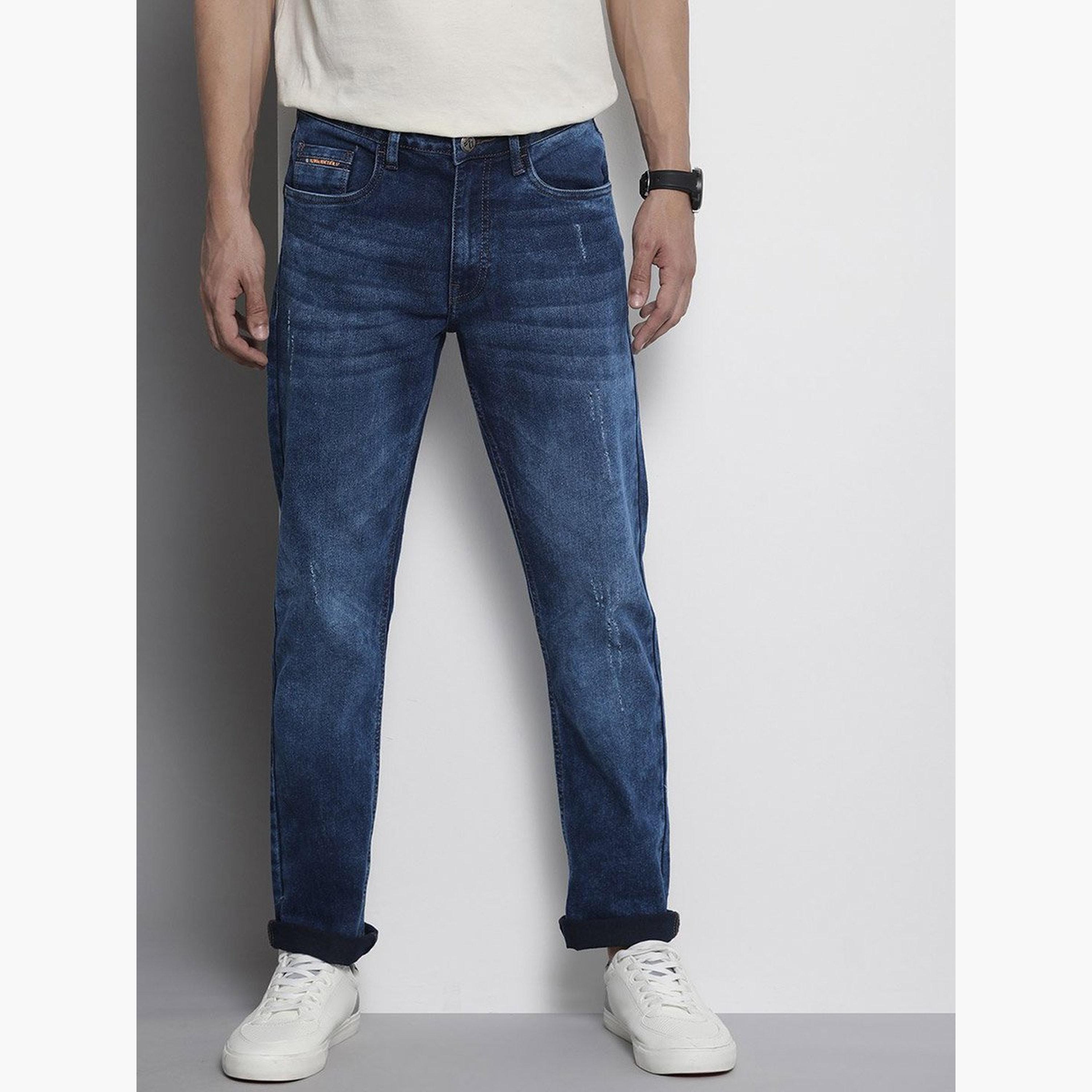 ذا انديان كراج كو × ستايلي - بنطال جينز للرجال تصميم ضيق وباهتة وخصر متوسط-men-clothing-bottoms-jeans-image-1
