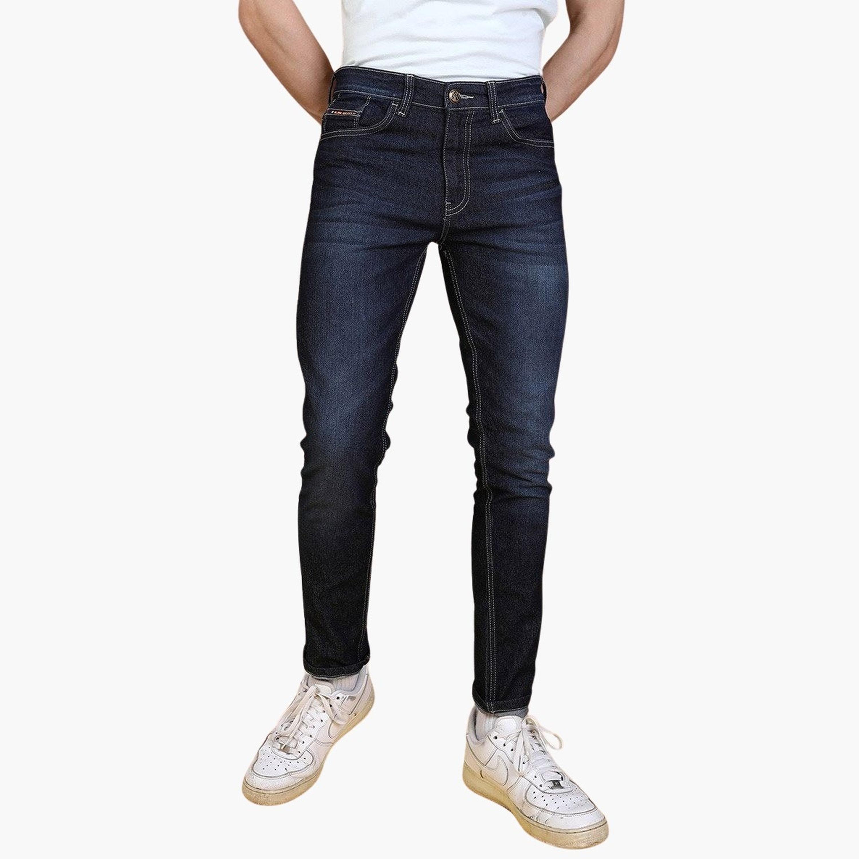 ذا انديان كراج كو × ستايلي - بنطال جينز للرجال ضيق داكن اللون-men-clothing-bottoms-jeans-image-1