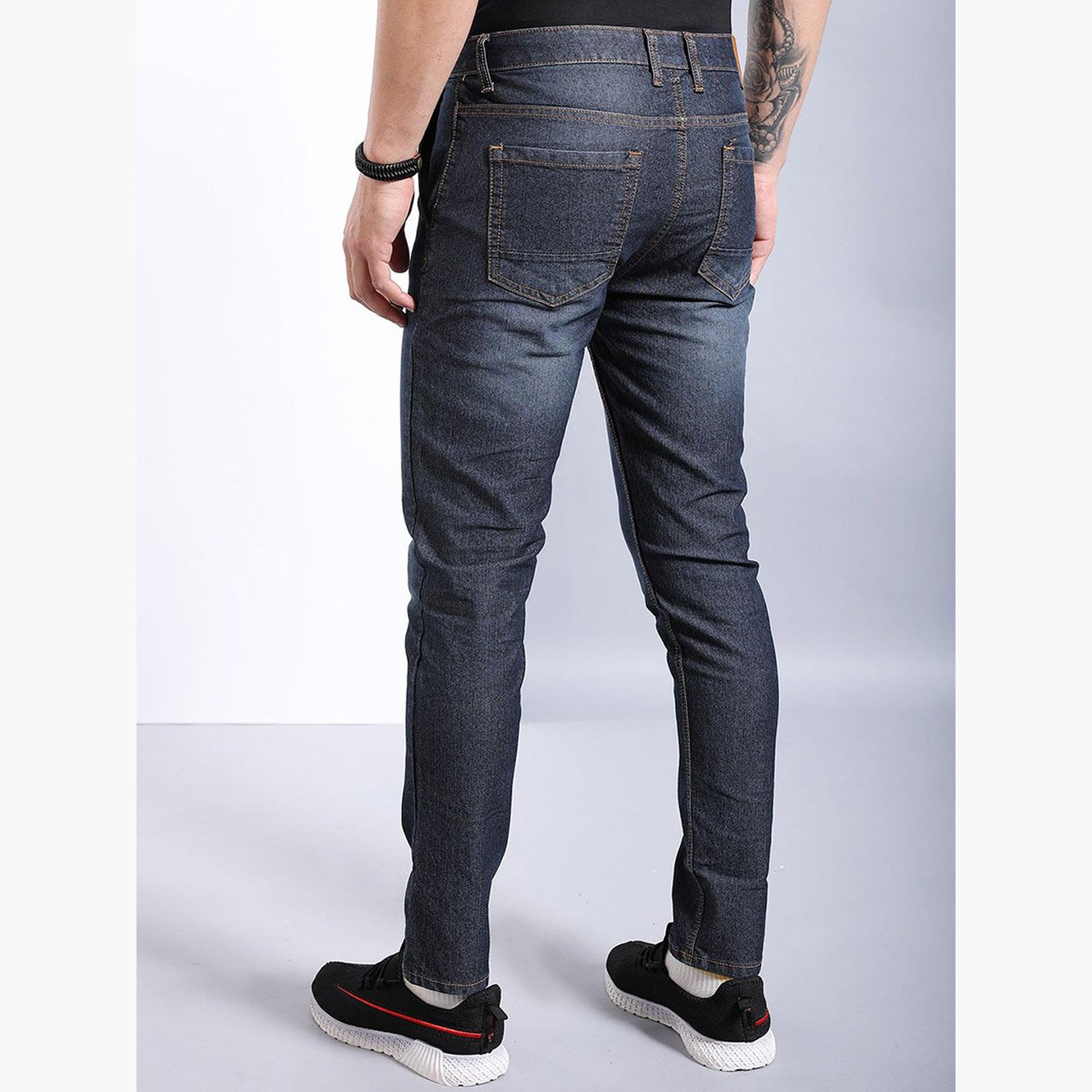 ذا انديان كراج كو × ستايلي - بنطال جينز للرجال ضيق باللون الأزرق الداكن-men-clothing-bottoms-jeans-image-3