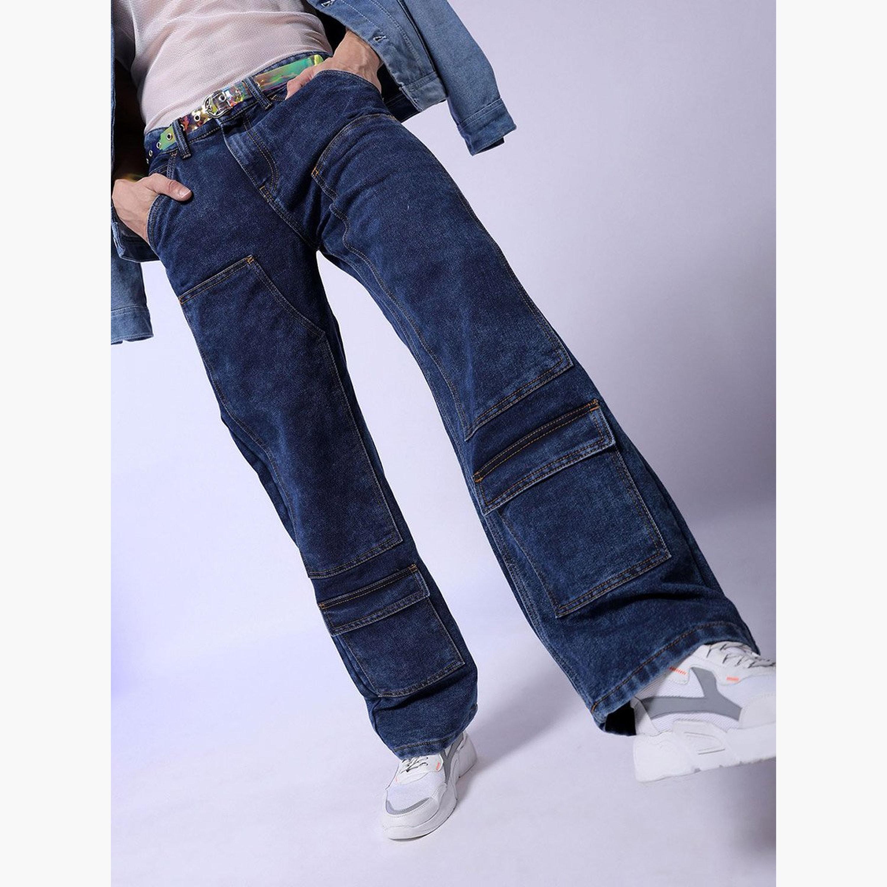 ذا انديان كراج كو × ستايلي - بنطال جينز للرجال واسع داكن اللون-men-clothing-bottoms-jeans-image-2