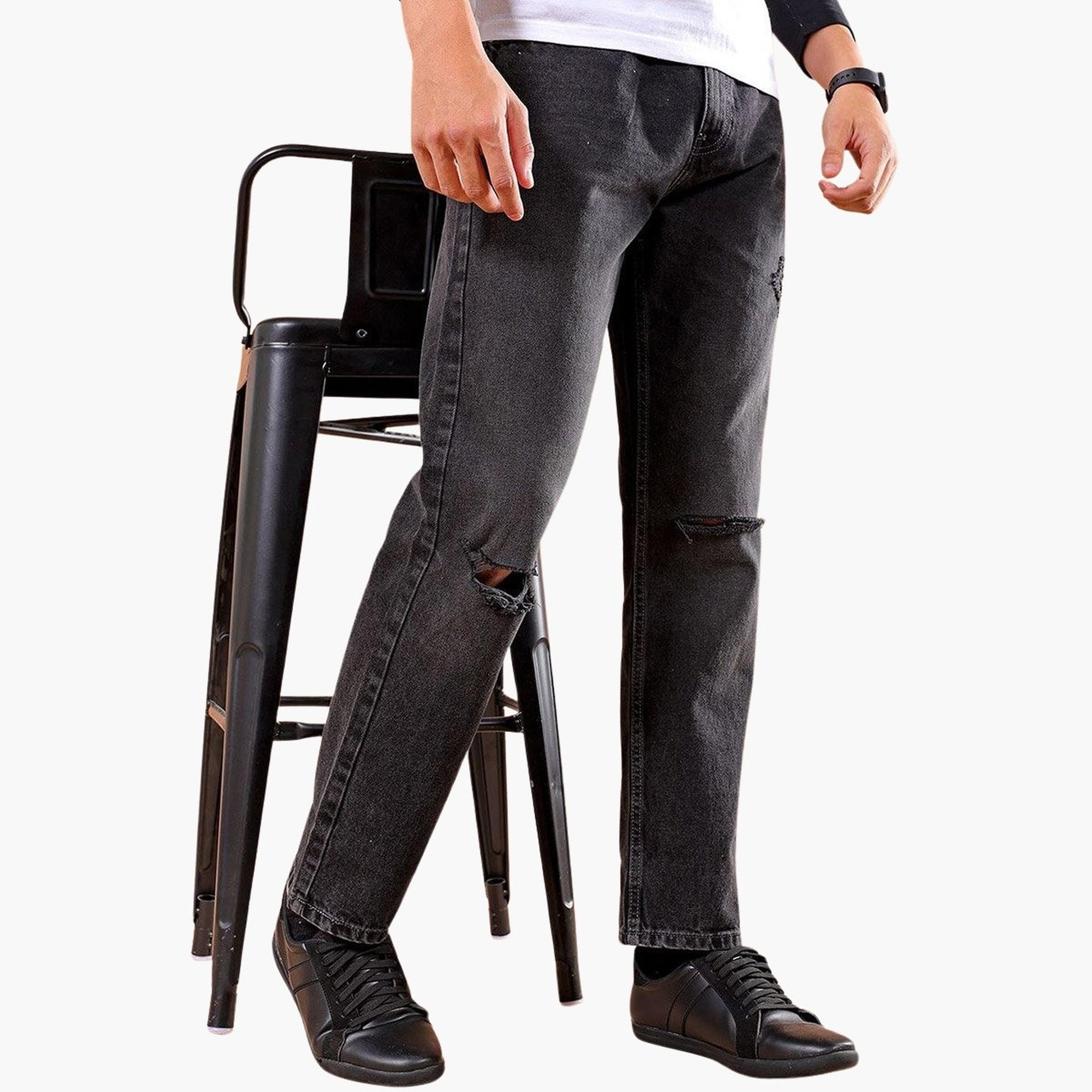ذا انديان كراج كو × ستايلي - بنطال جينز للرجال بقصّة مستقيمة حتى الركبة-men-clothing-bottoms-jeans-image-1