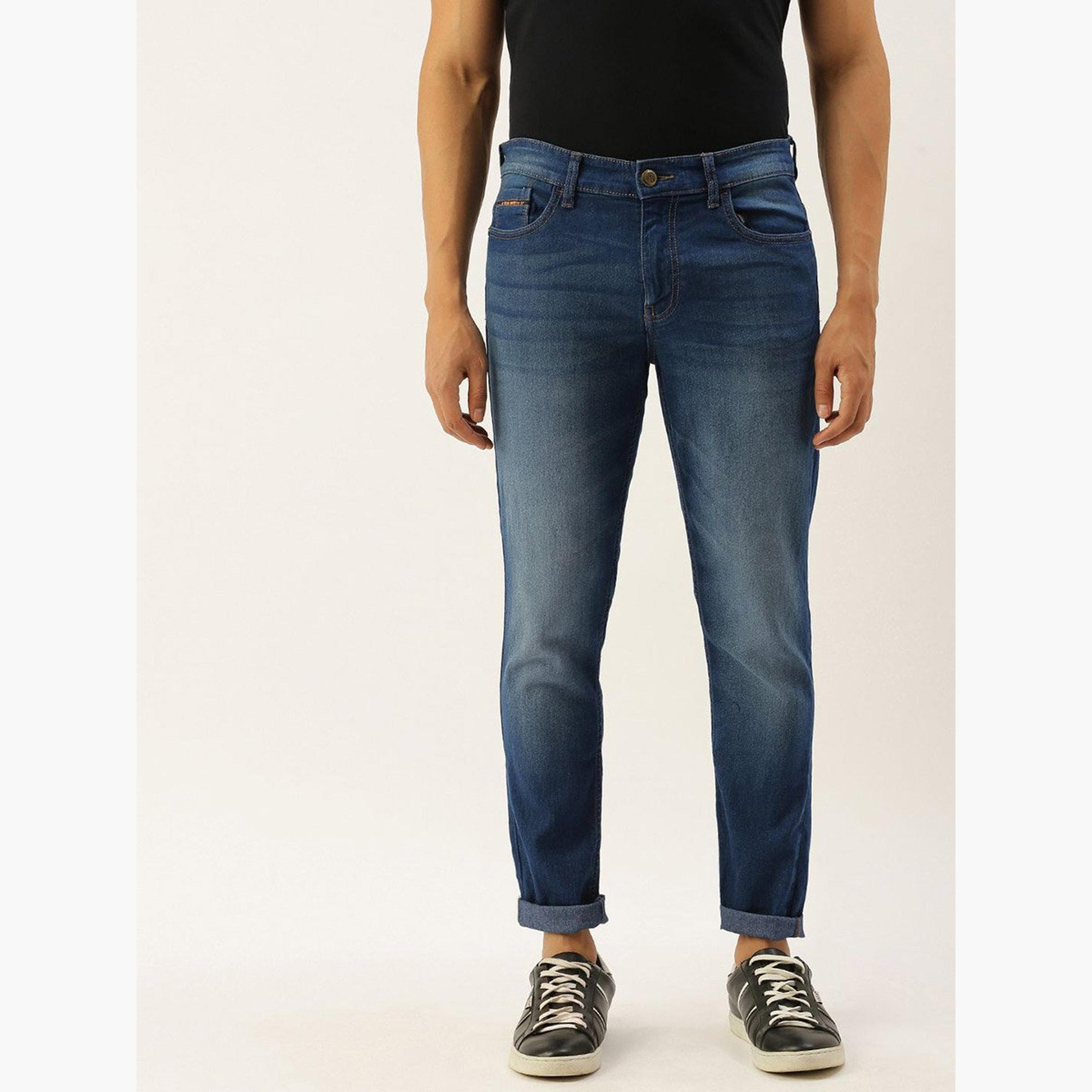 ذا انديان كراج كو × ستايلي - بنطال جينز للرجال تصميم ضيق وباهتة وخصر متوسط-men-clothing-bottoms-jeans-image-1
