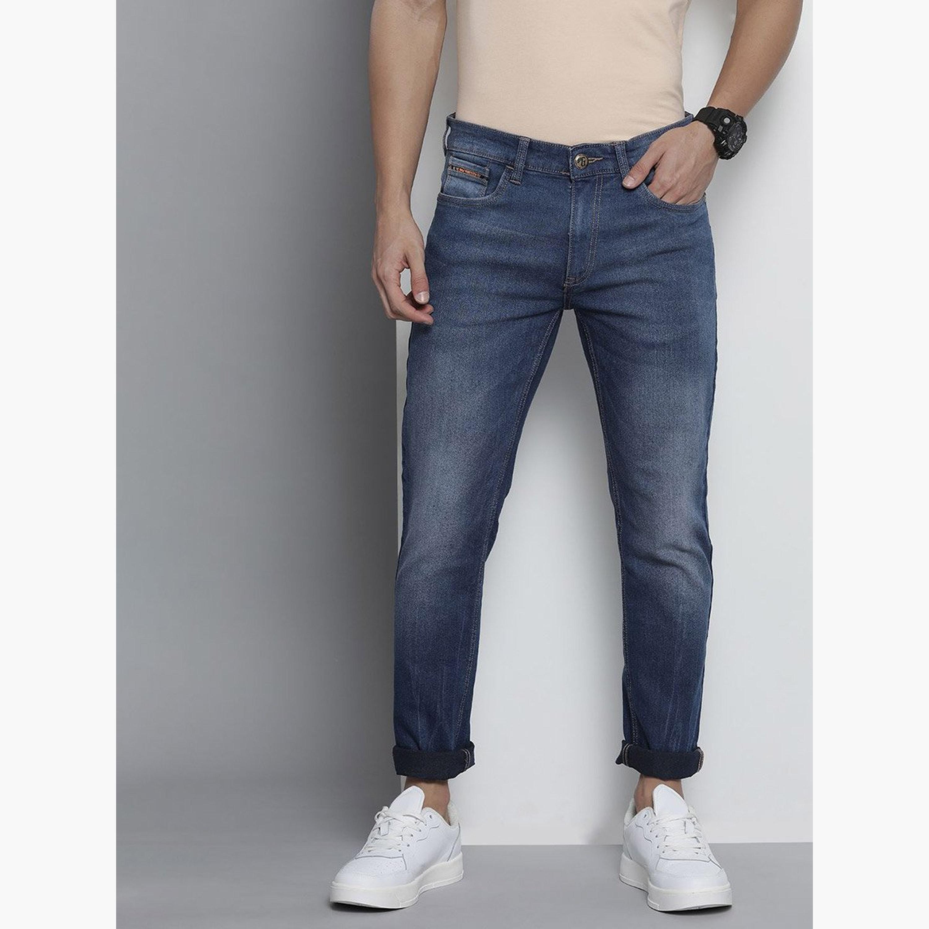 ذا انديان كراج كو × ستايلي - بنطال جينز للرجال ضيق متوسط ​​الارتفاع بغسيل داكن-men-clothing-bottoms-jeans-image-1