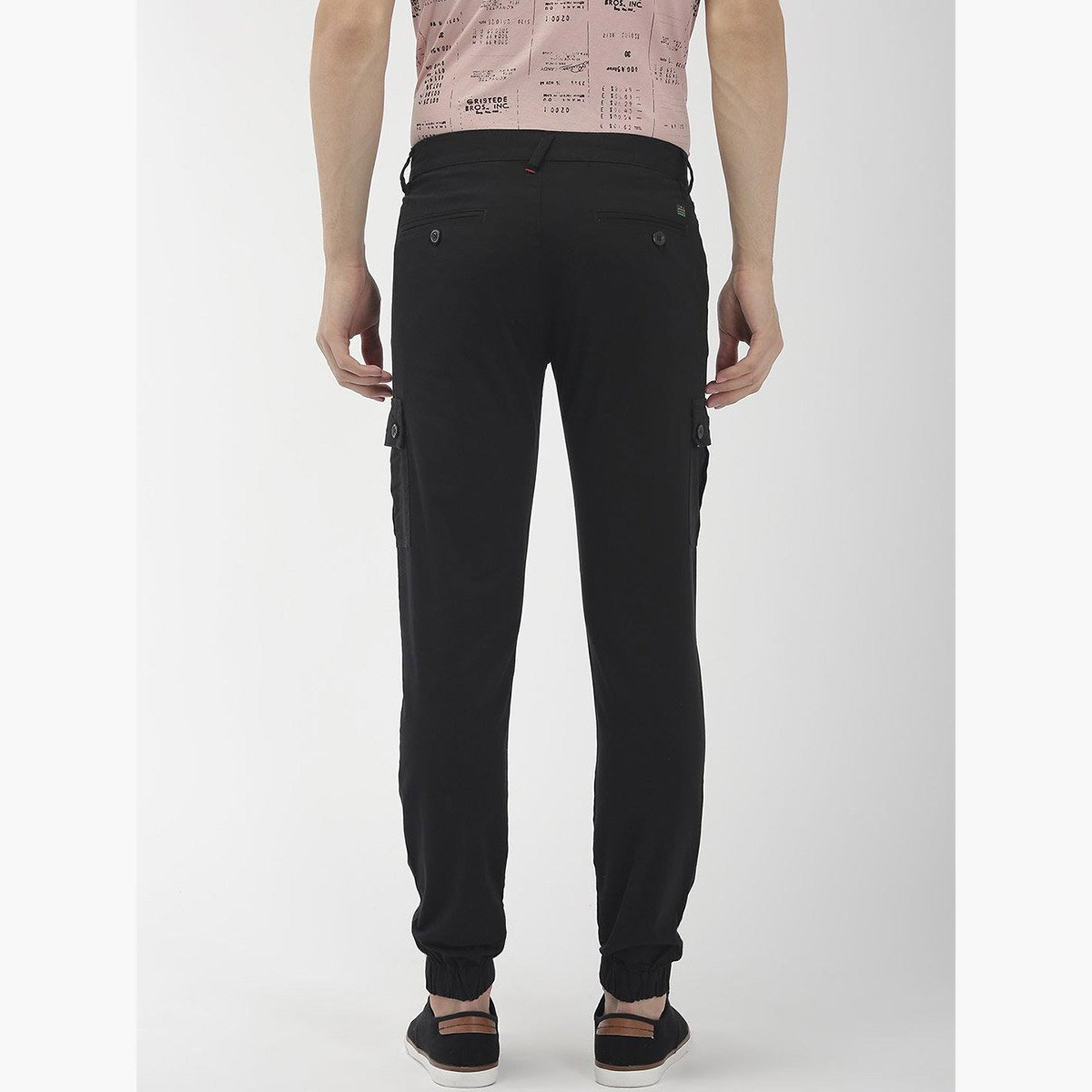 ذا انديان كراج كو × ستايلي - بنطال كارغو للرجال أسود متوسط ​​الارتفاع تصميم ضيق-men-clothing-bottoms-joggers-image-3