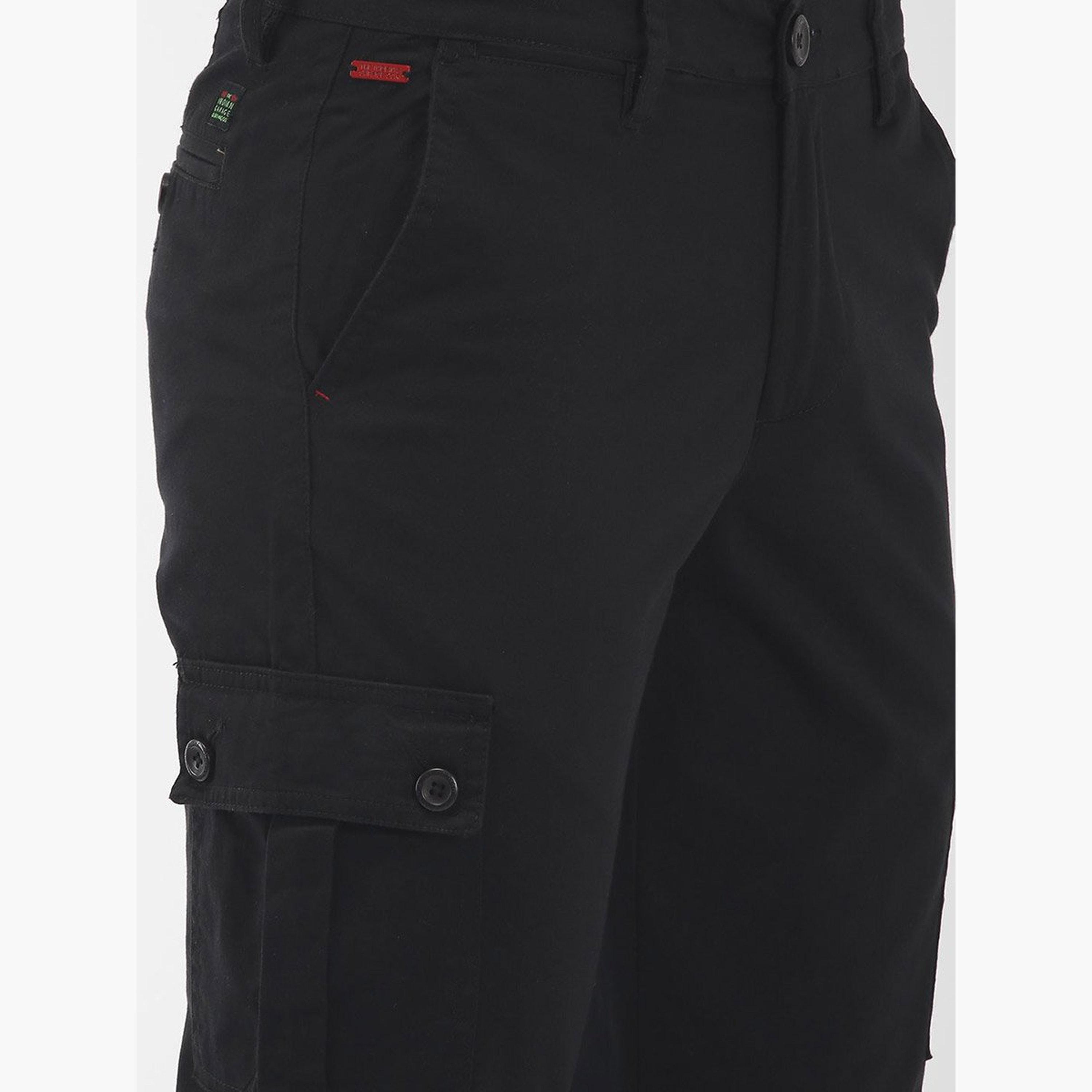 ذا انديان كراج كو × ستايلي - بنطال كارغو للرجال أسود متوسط ​​الارتفاع تصميم ضيق-men-clothing-bottoms-joggers-image-4