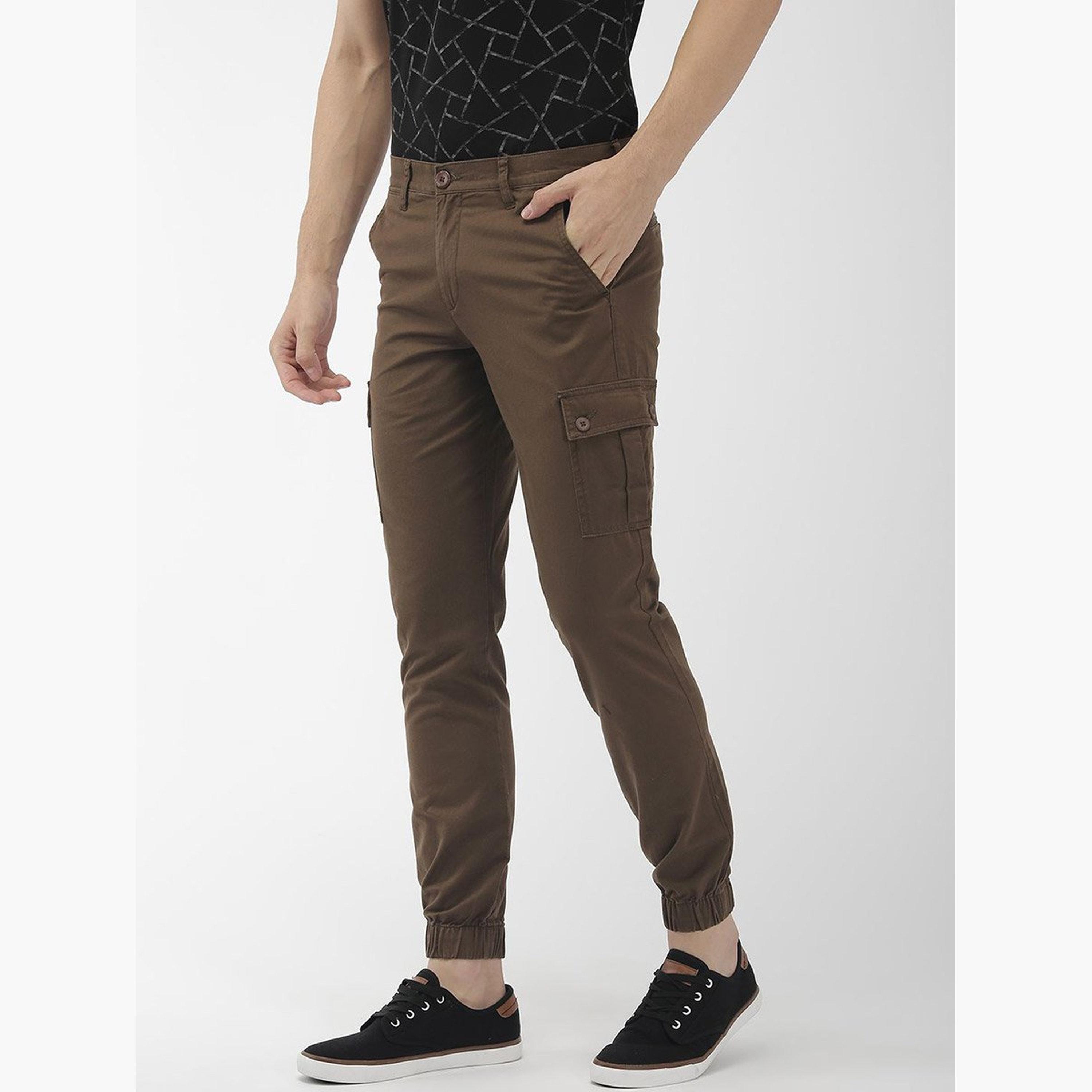 The Indian Garage Co X Styli Men Brown Mid Rise Slim Fit Cargo Pants-men-clothing-bottoms-joggers-image-1