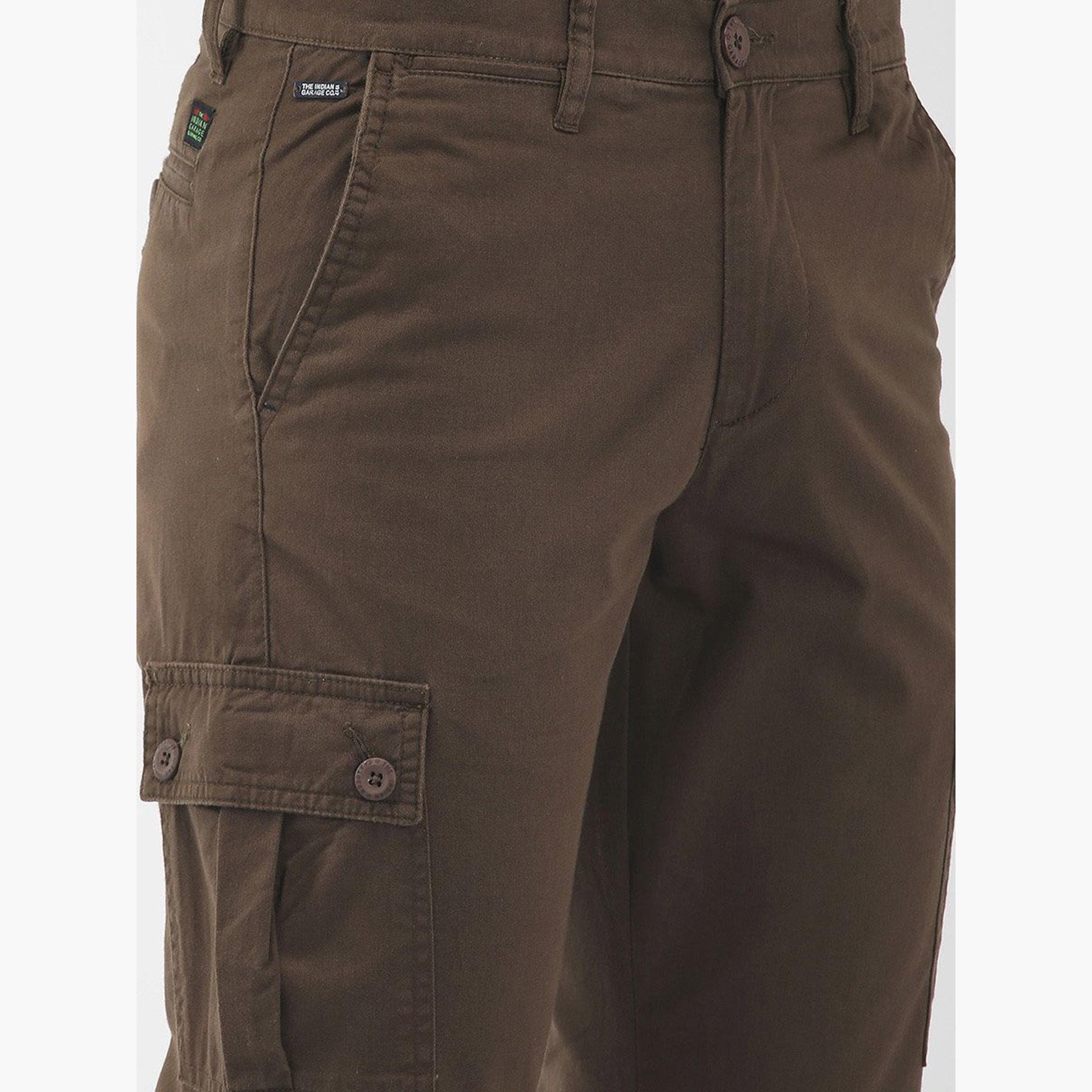 ذا انديان كراج كو × ستايلي - بنطال كارغو للرجال بني متوسط ​​الارتفاع تصميم ضيق-men-clothing-bottoms-joggers-image-4