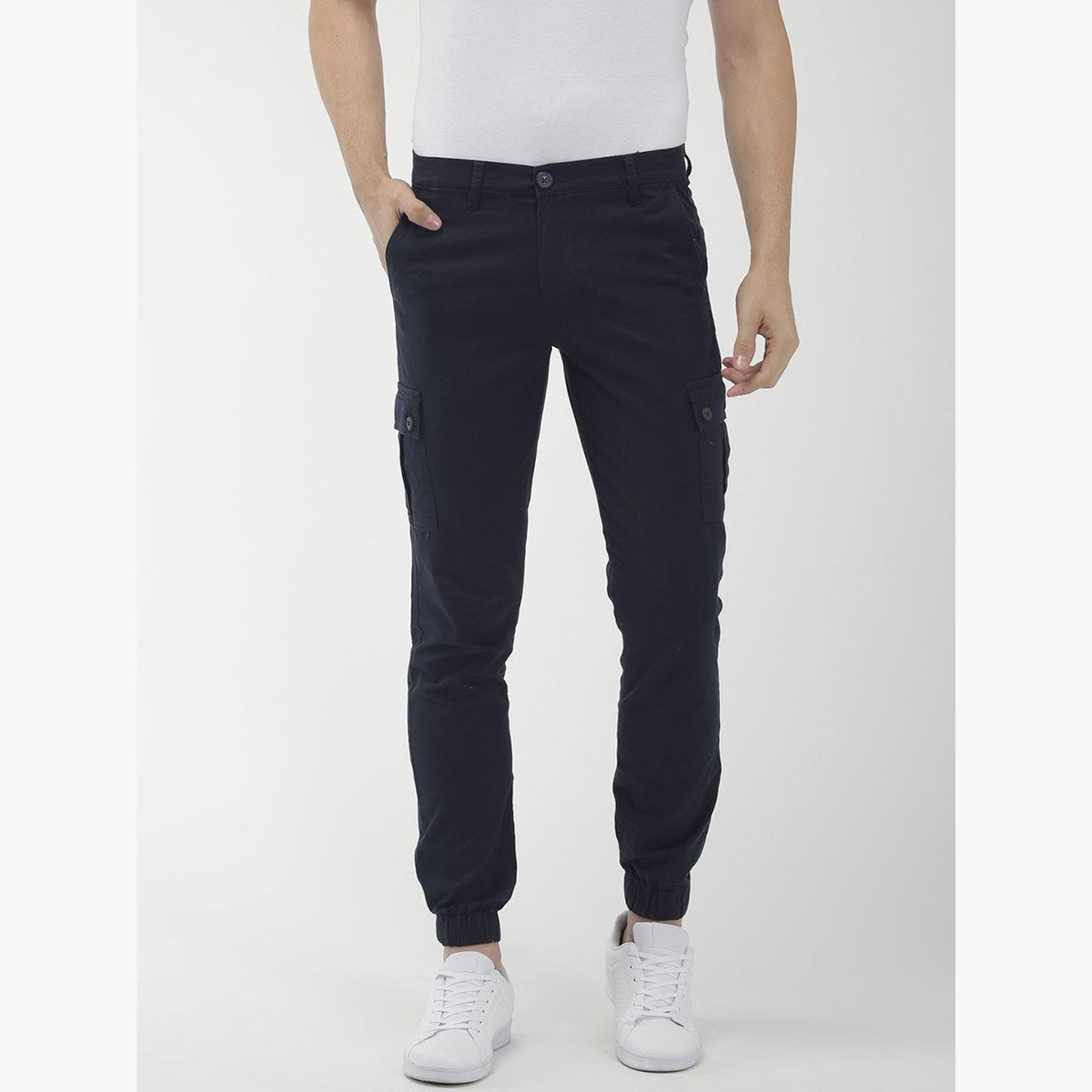 ذا انديان كراج كو × ستايلي - بنطال كارجو للرجال ضيق بخصر متوسط ​​باللون الأزرق البحري-men-clothing-bottoms-joggers-image-2