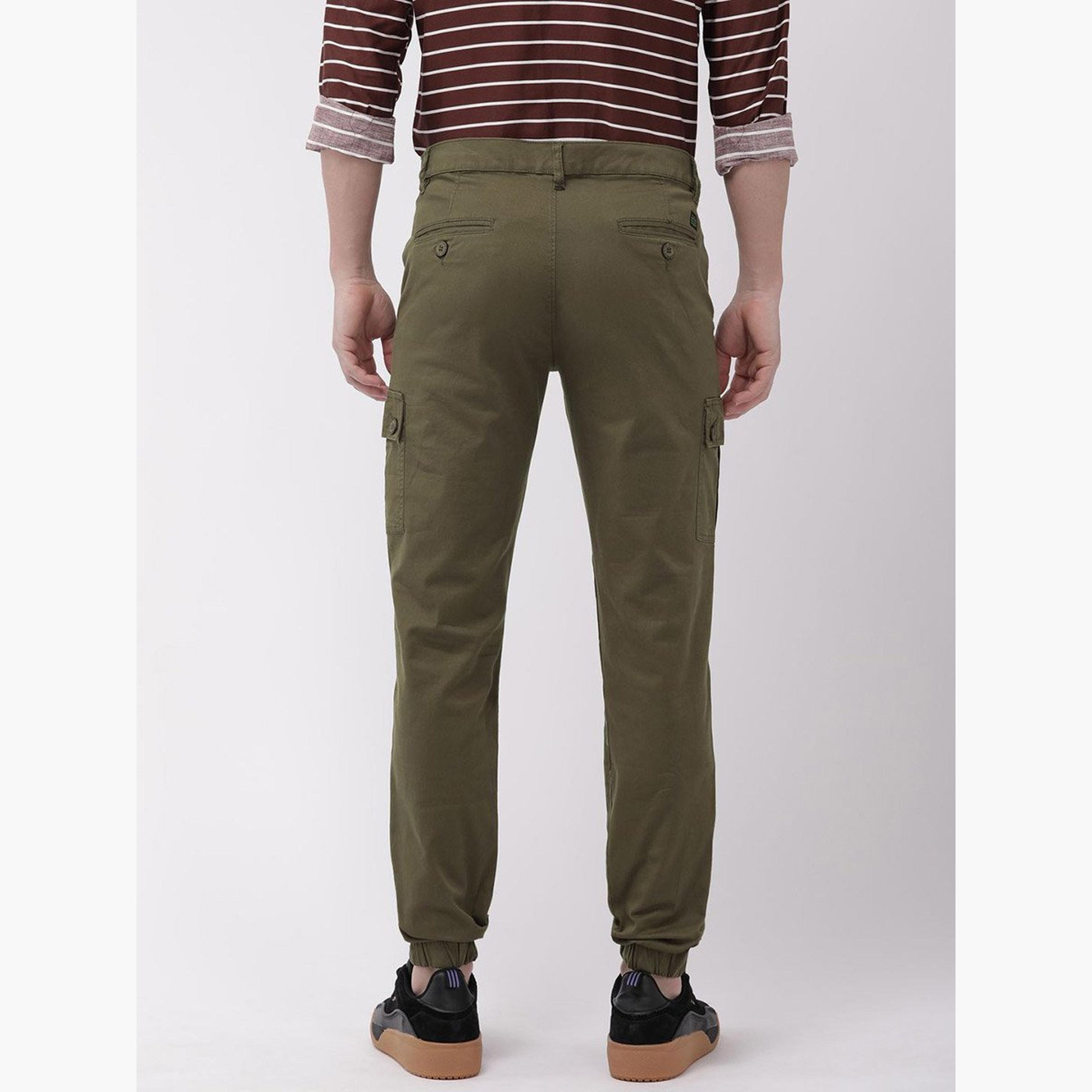 ذا انديان كراج كو × ستايلي - بنطال كارغو للرجال زيتوني متوسط ​​الارتفاع تصميم ضيق-men-clothing-bottoms-joggers-image-3