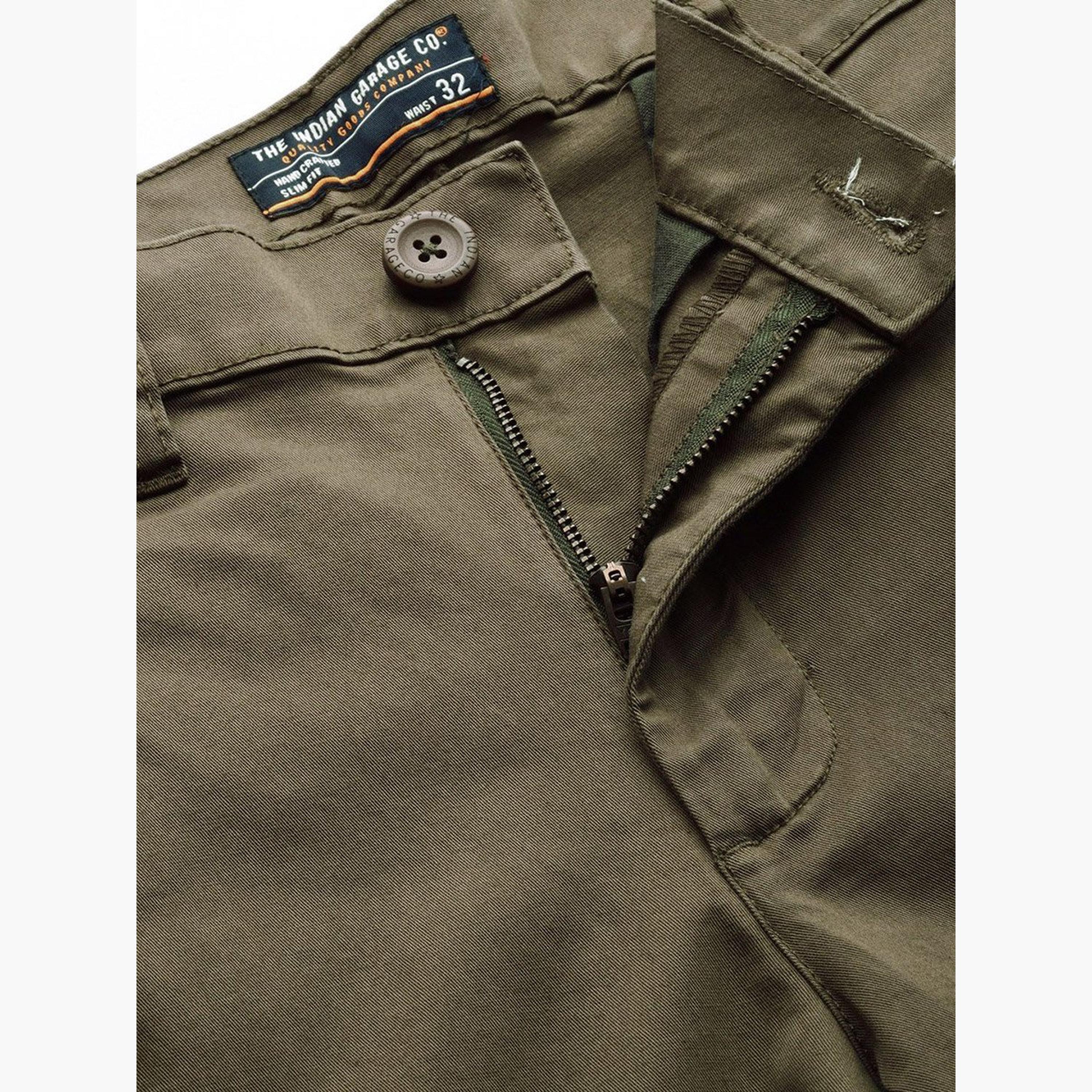 ذا انديان كراج كو × ستايلي - بنطال كارغو للرجال زيتوني متوسط ​​الارتفاع تصميم ضيق-men-clothing-bottoms-joggers-image-4