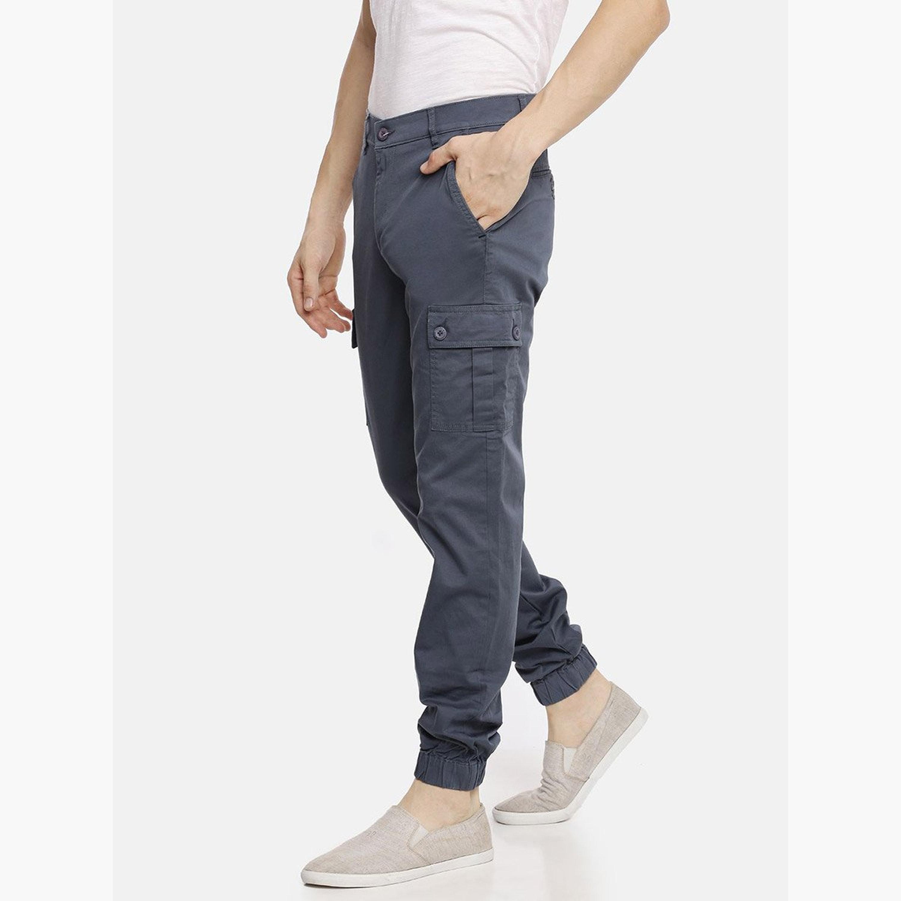 ذا انديان كراج كو × ستايلي - بنطال كارغو للرجال أزرق متوسط ​​الارتفاع تصميم ضيق-men-clothing-bottoms-joggers-image-2