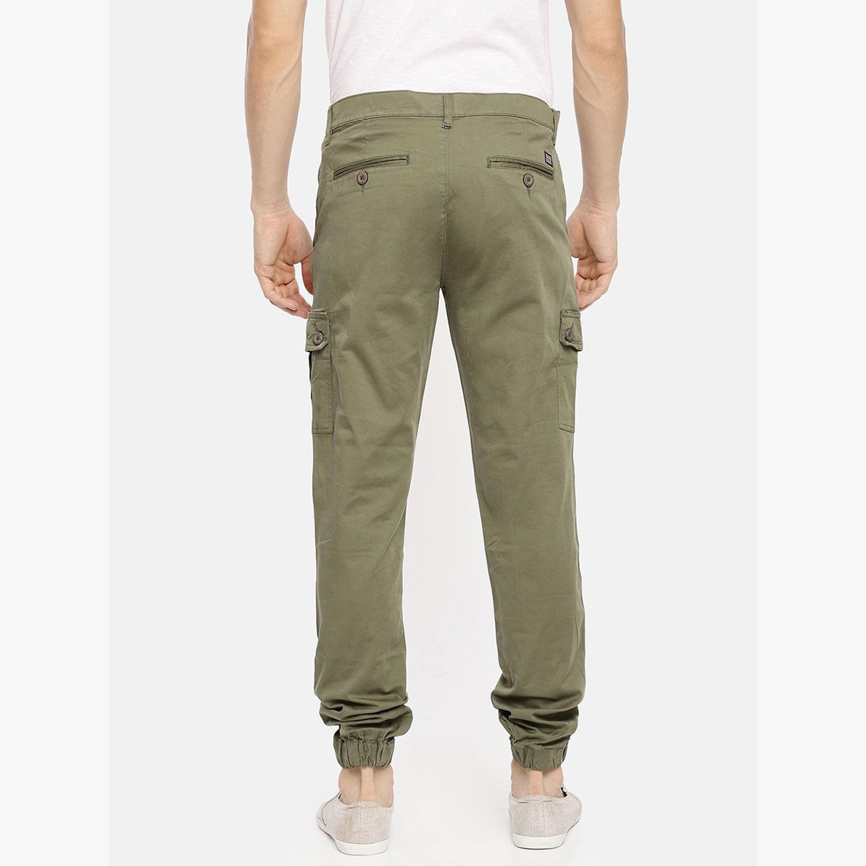 ذا انديان كراج كو × ستايلي - بنطال كارغو للرجال أخضر متوسط ​​الارتفاع تصميم ضيق-men-clothing-bottoms-joggers-image-3