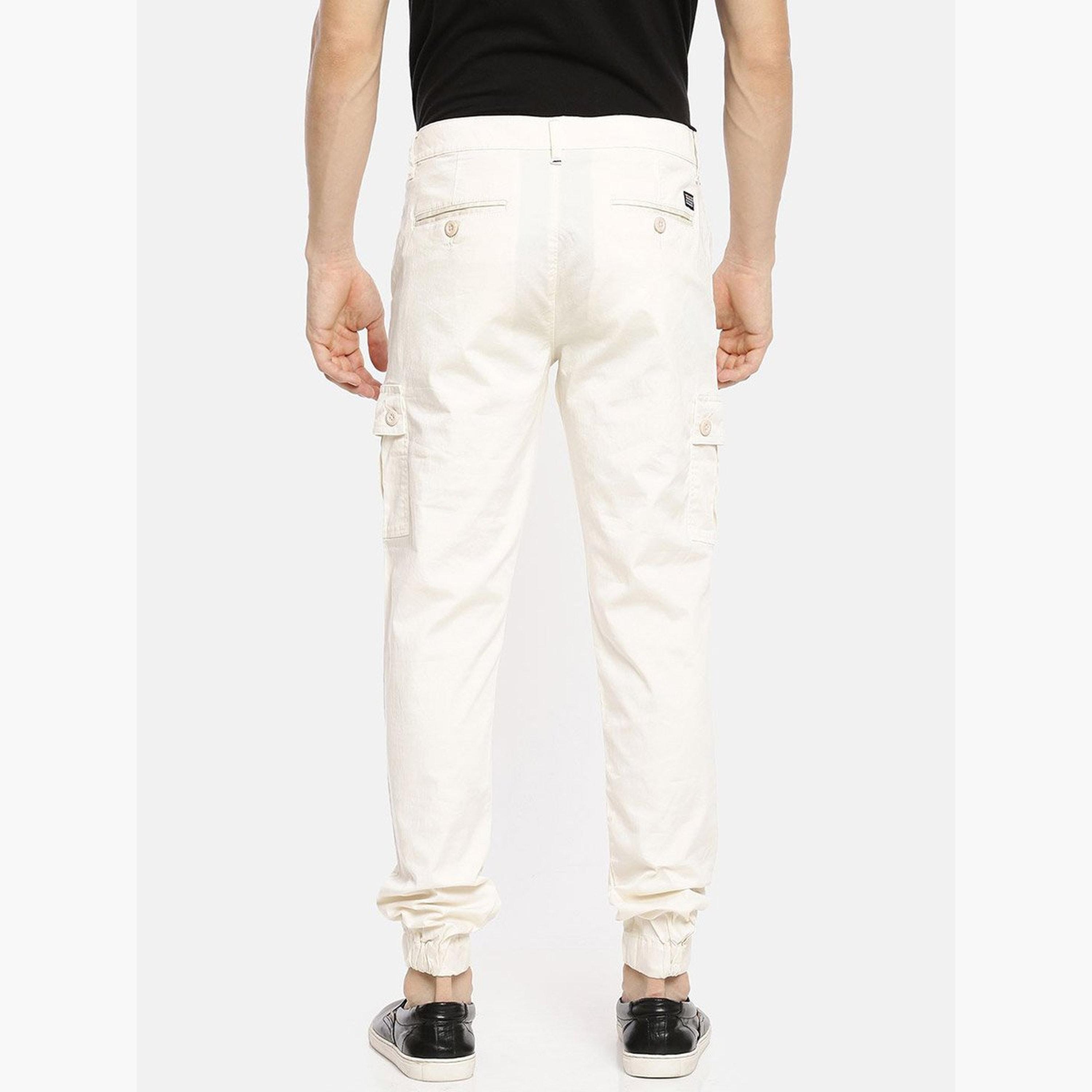 ذا انديان كراج كو × ستايلي - بنطال كارغو للرجال أبيض متوسط ​​الارتفاع تصميم ضيق-men-clothing-bottoms-joggers-image-3