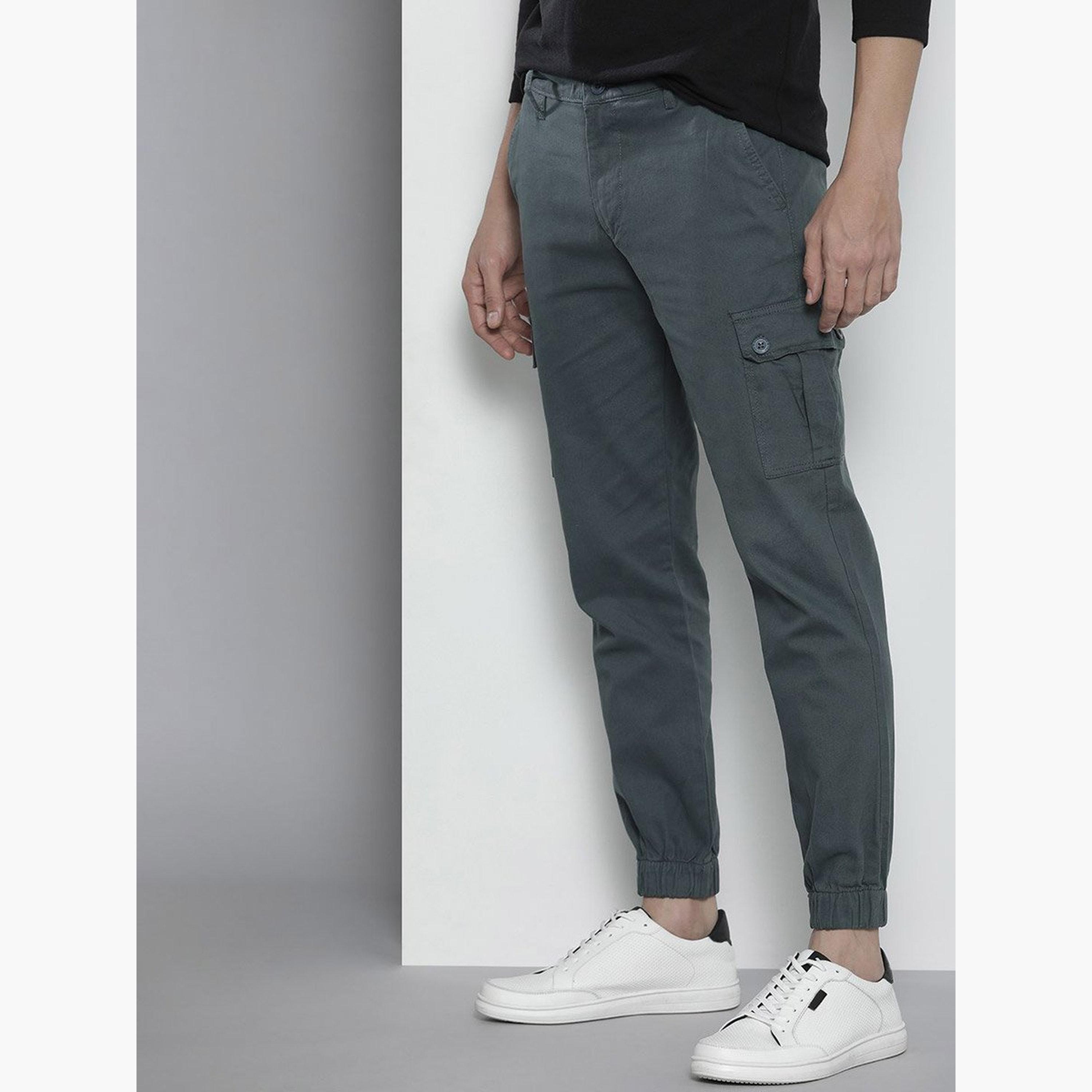 The Indian Garage Co X Styli Men Grey Solid Slim Fit Cargo Pants-men-clothing-bottoms-joggers-image-1