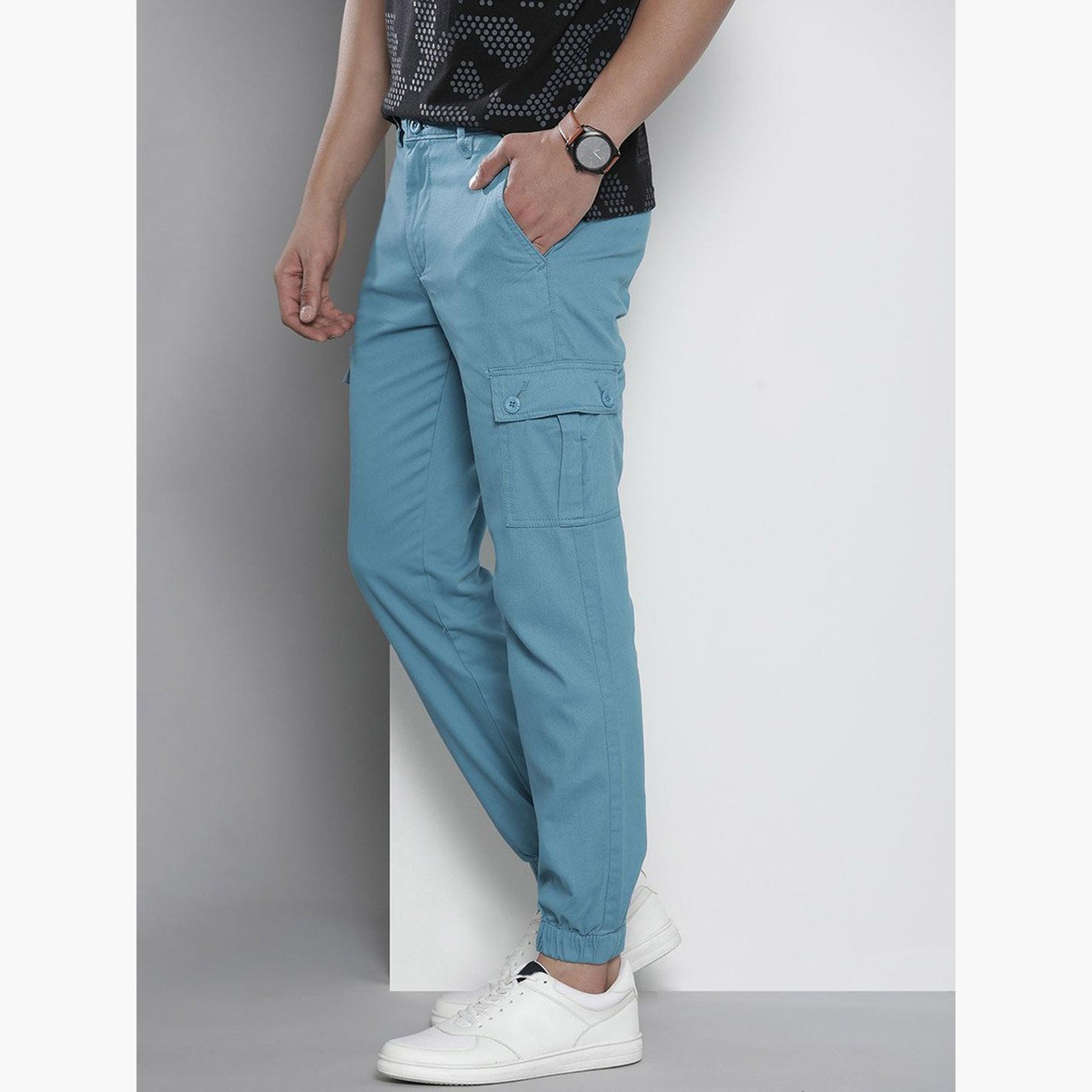 ذا انديان كراج كو × ستايلي - بنطال كارجو للرجال ضيق باللون الأزرق-men-clothing-bottoms-joggers-image-2