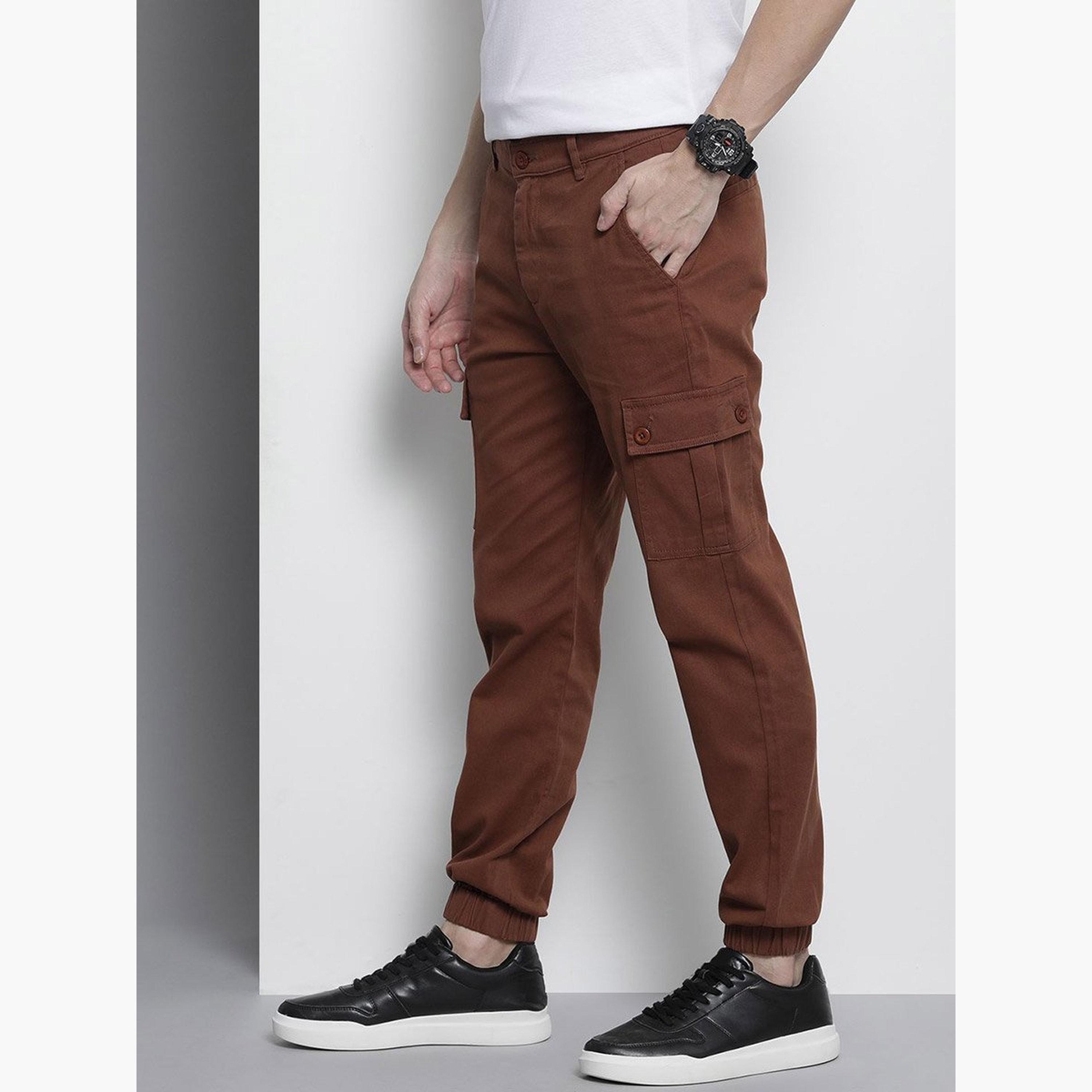 The Indian Garage Co X Styli Men Brown Solid Slim Fit Cargo Pants-men-clothing-bottoms-joggers-image-1