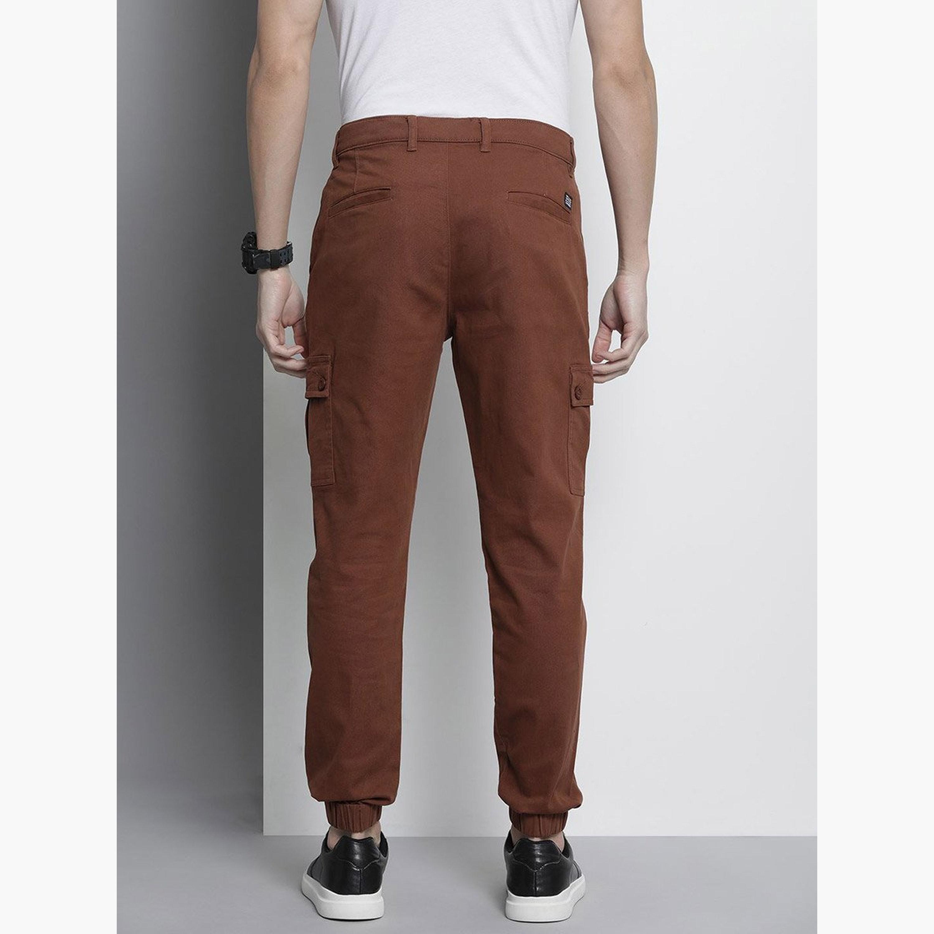 The Indian Garage Co X Styli Men Brown Solid Slim Fit Cargo Pants-men-clothing-bottoms-joggers-image-3