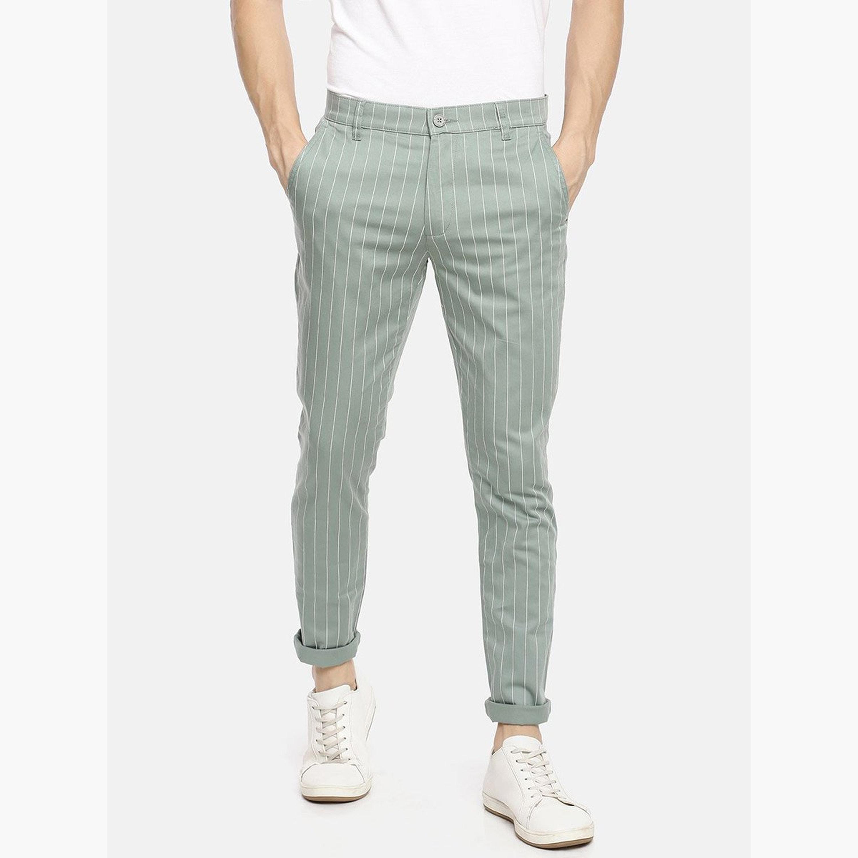 ذا انديان كراج كو × ستايلي - بنطال تشينو للرجال مخطط باللون الأخضر تصميم ضيق-men-clothing-bottoms-trousersandchinos-chinos-image-1