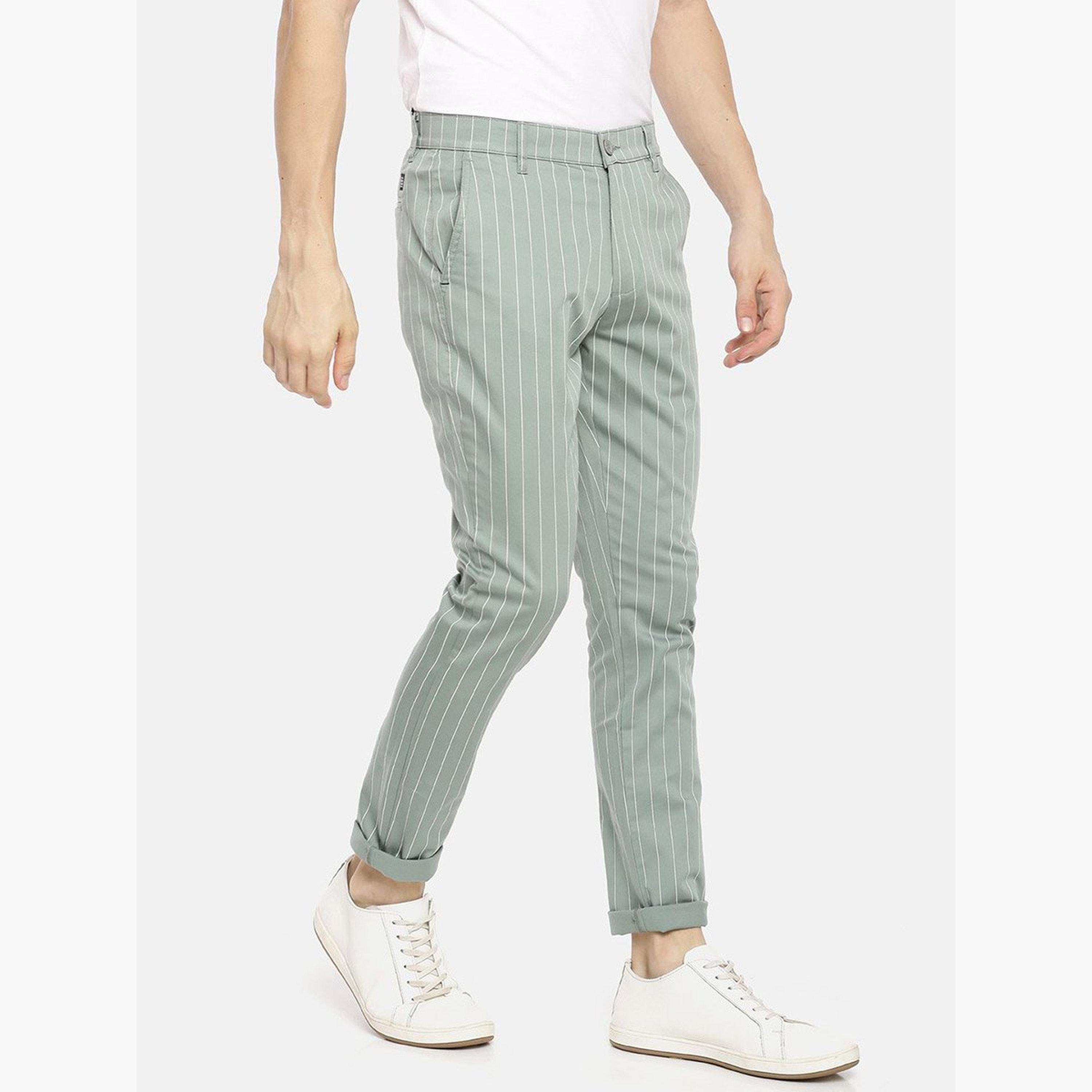 ذا انديان كراج كو × ستايلي - بنطال تشينو للرجال مخطط باللون الأخضر تصميم ضيق-men-clothing-bottoms-trousersandchinos-chinos-image-2
