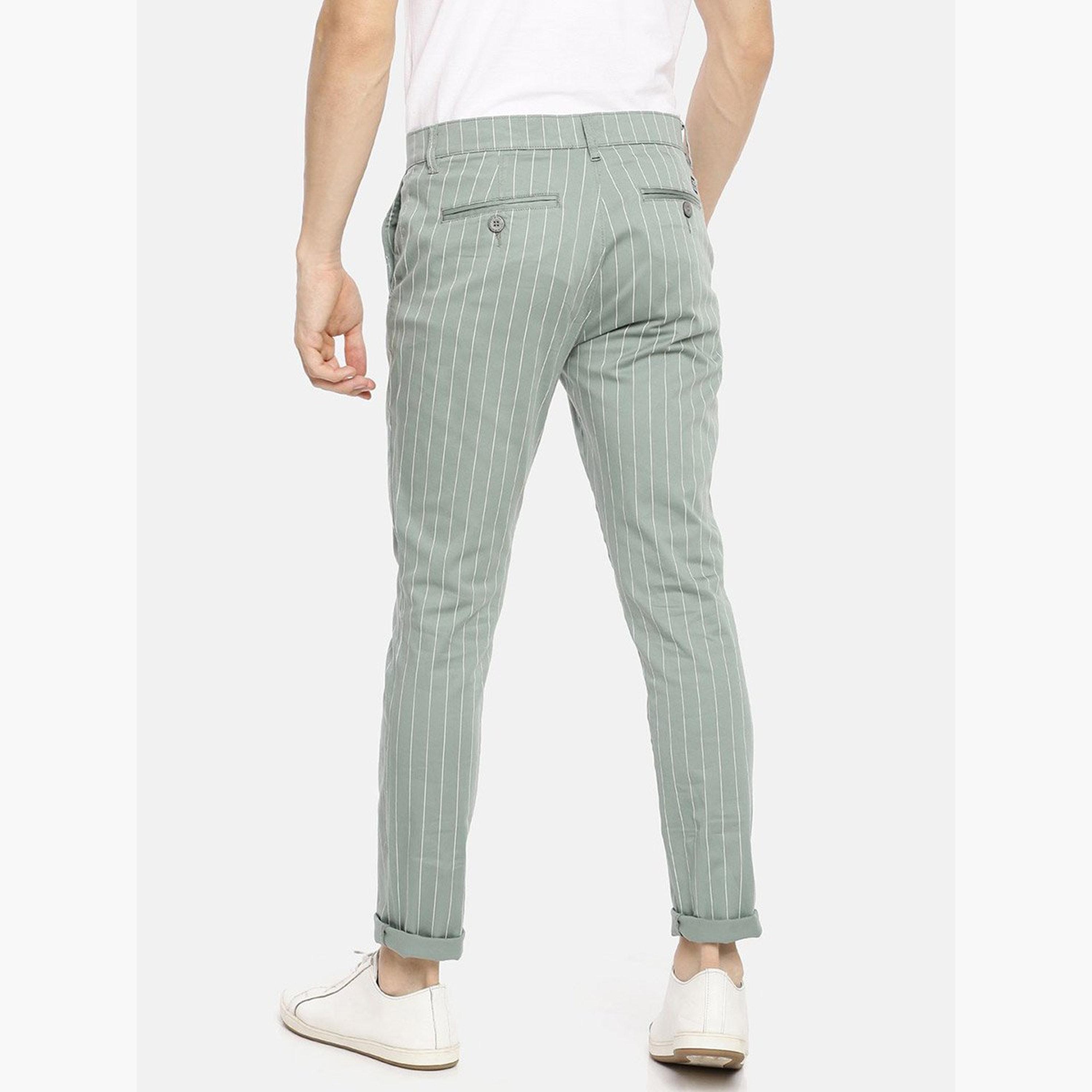 ذا انديان كراج كو × ستايلي - بنطال تشينو للرجال مخطط باللون الأخضر تصميم ضيق-men-clothing-bottoms-trousersandchinos-chinos-image-3