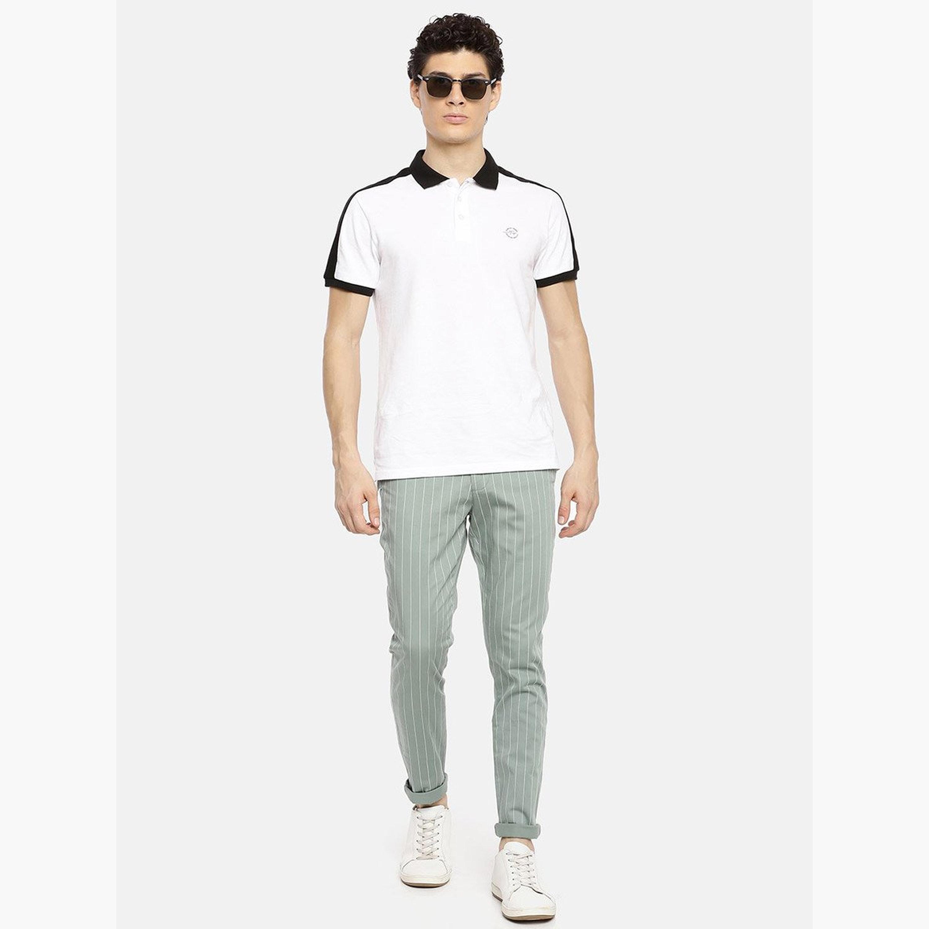 ذا انديان كراج كو × ستايلي - بنطال تشينو للرجال مخطط باللون الأخضر تصميم ضيق-men-clothing-bottoms-trousersandchinos-chinos-image-1