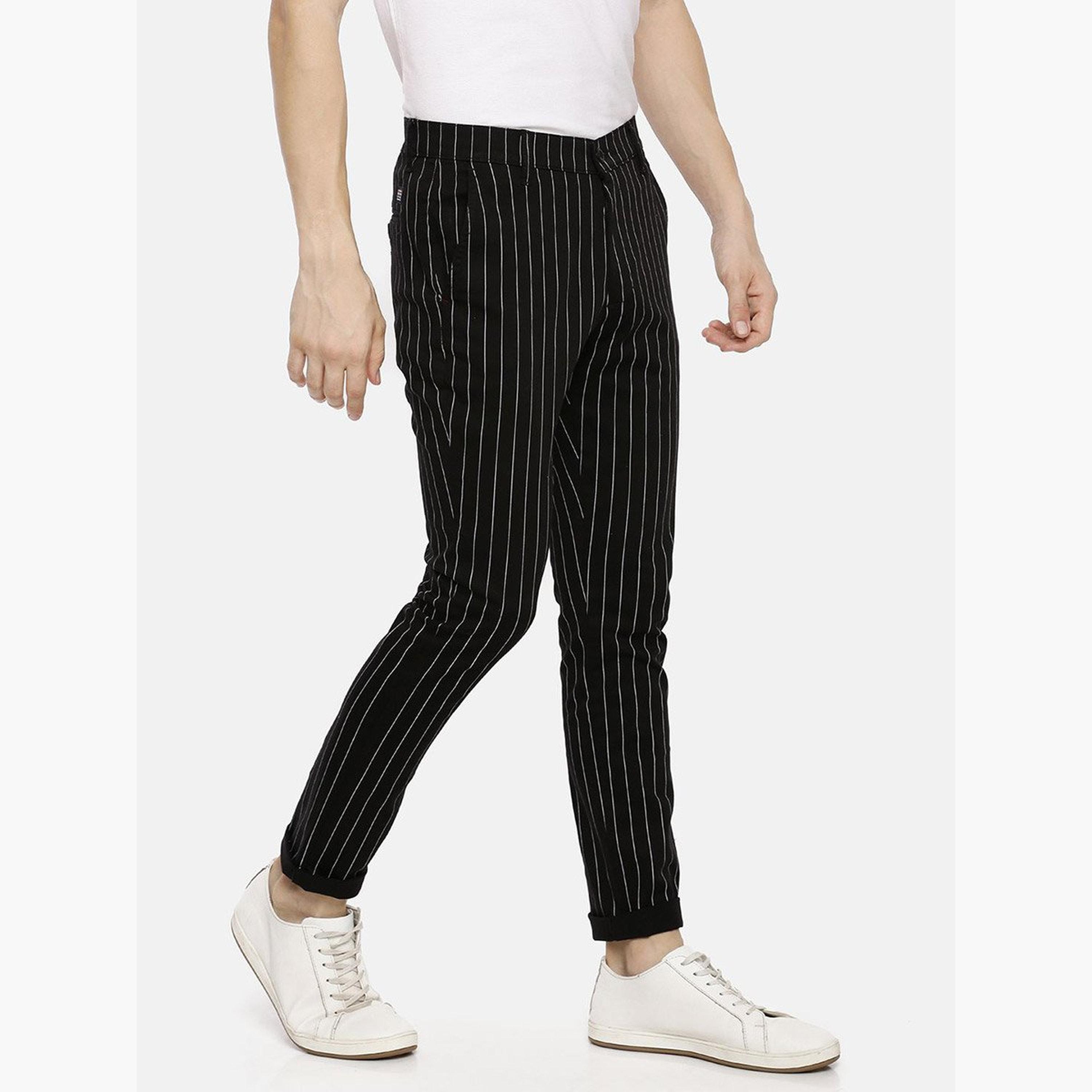 ذا انديان كراج كو × ستايلي - بنطال تشينو للرجال أسود مخطط تصميم ضيق-men-clothing-bottoms-trousersandchinos-chinos-image-4
