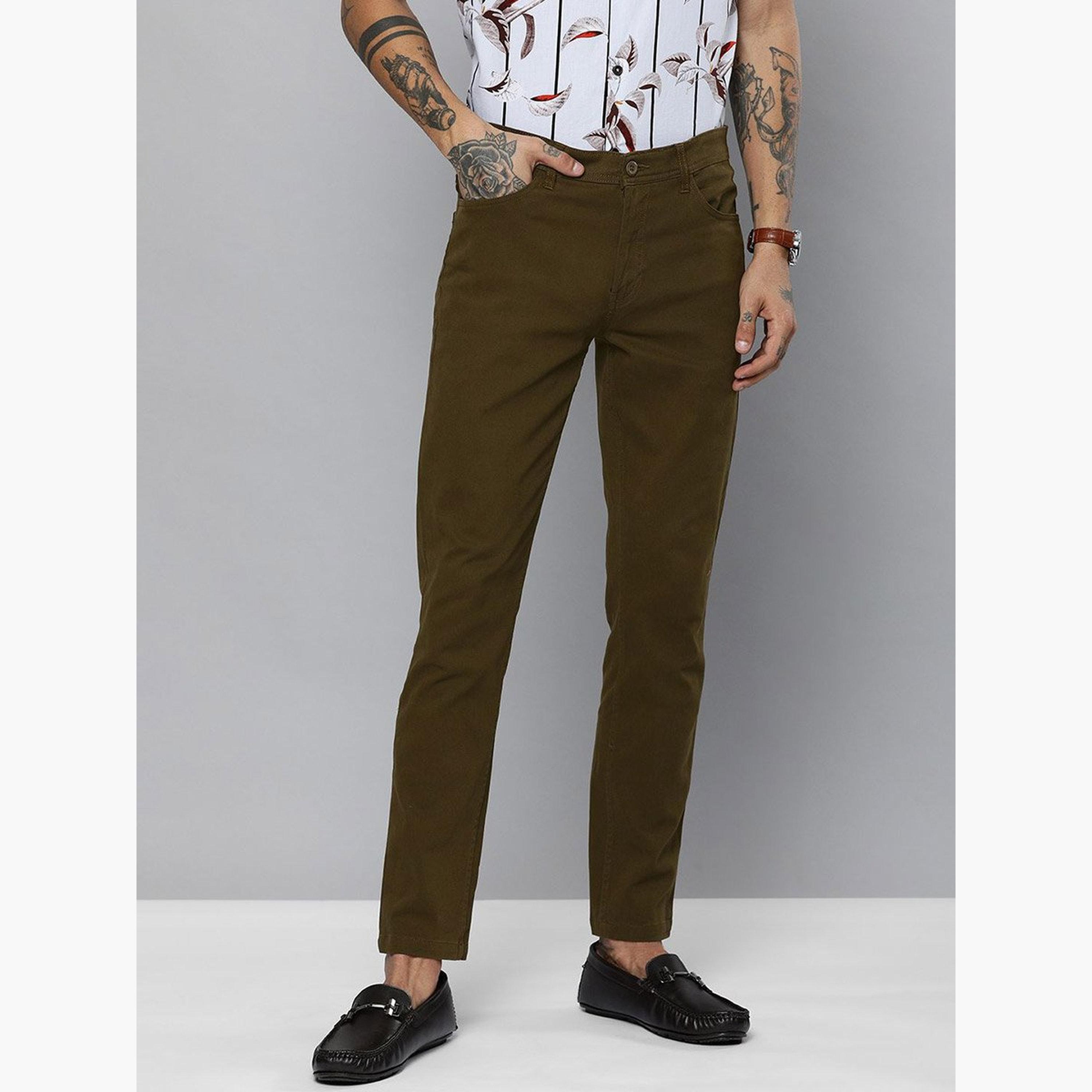 ذا انديان كراج كو × ستايلي - بنطال تشينو للرجال بني اللون متوسط ​​الارتفاع تصميم ضيق-men-clothing-bottoms-trousersandchinos-chinos-image-6
