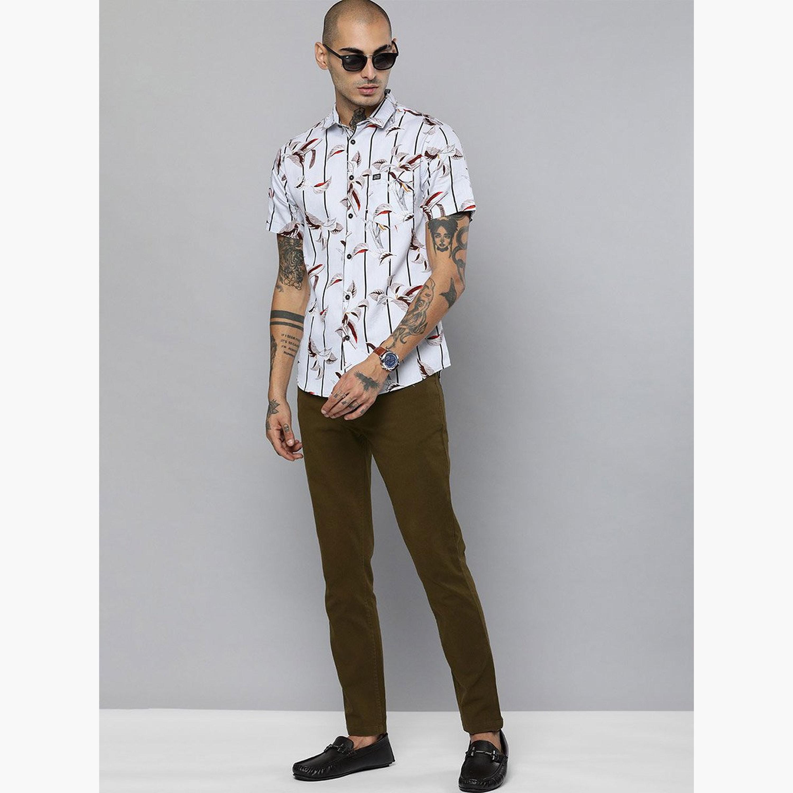 ذا انديان كراج كو × ستايلي - بنطال تشينو للرجال بني اللون متوسط ​​الارتفاع تصميم ضيق-men-clothing-bottoms-trousersandchinos-chinos-image-2