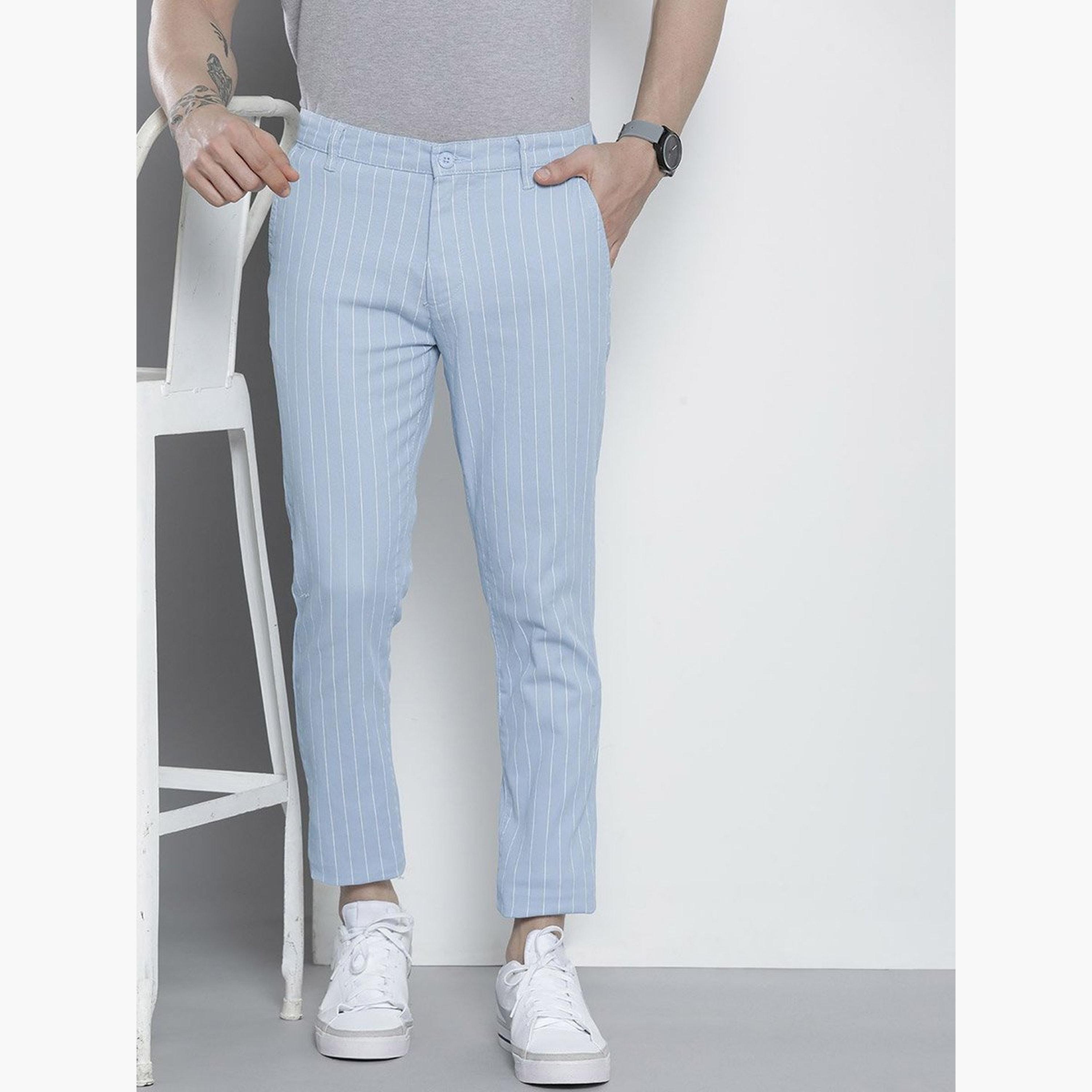 ذا انديان كراج كو × ستايلي - بنطال تشينو للرجال مخطط باللون الأزرق تصميم ضيق-men-clothing-bottoms-trousersandchinos-chinos-image-6