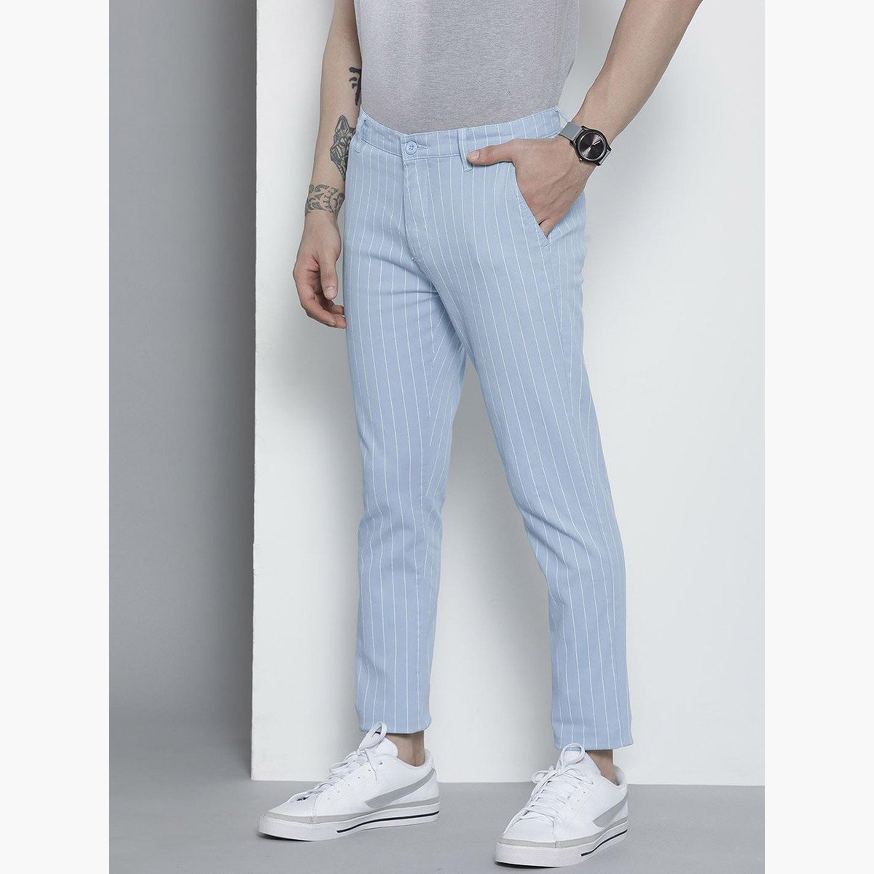 ذا انديان كراج كو × ستايلي - بنطال تشينو للرجال مخطط باللون الأزرق تصميم ضيق-men-clothing-bottoms-trousersandchinos-chinos-image-5