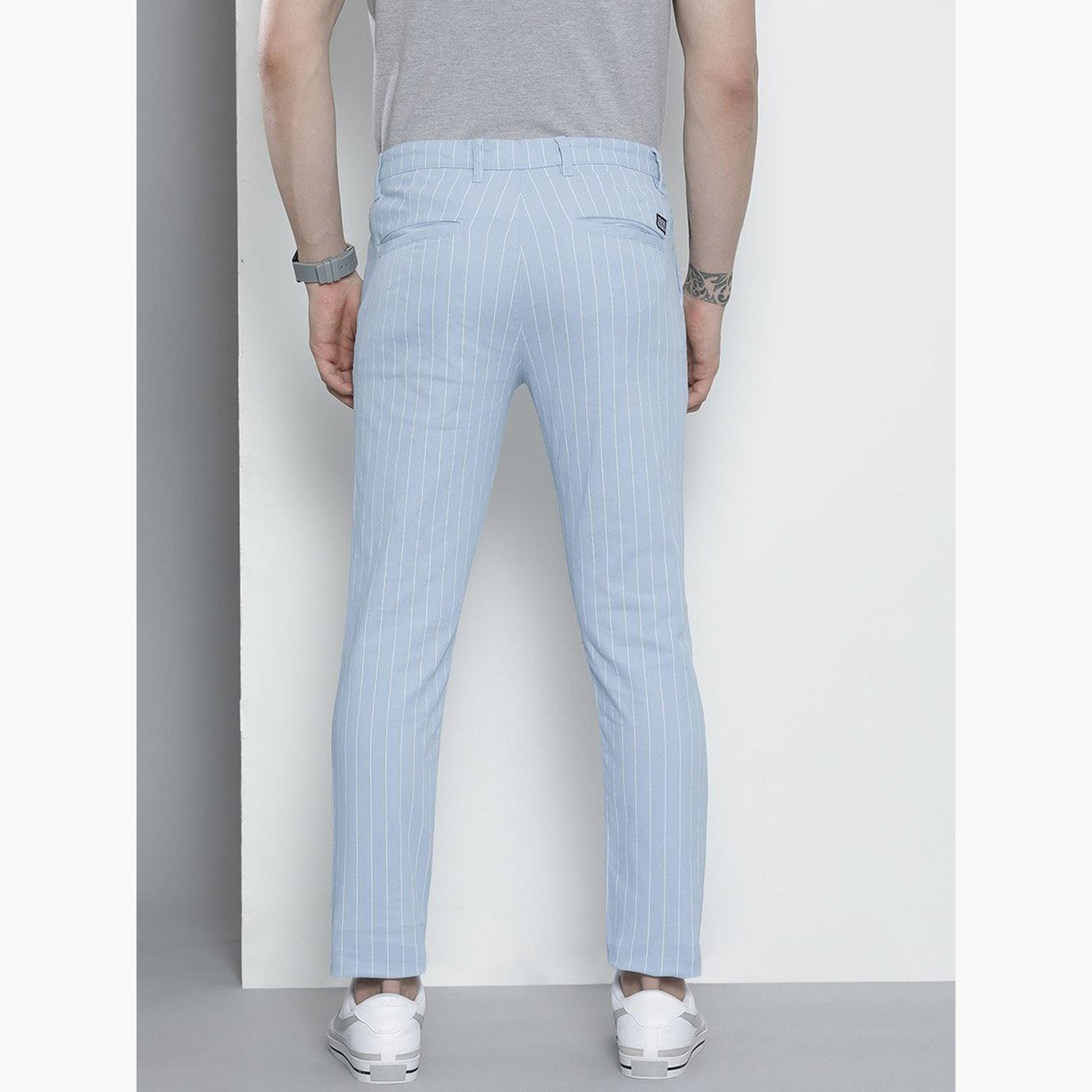 ذا انديان كراج كو × ستايلي - بنطال تشينو للرجال مخطط باللون الأزرق تصميم ضيق-men-clothing-bottoms-trousersandchinos-chinos-image-4