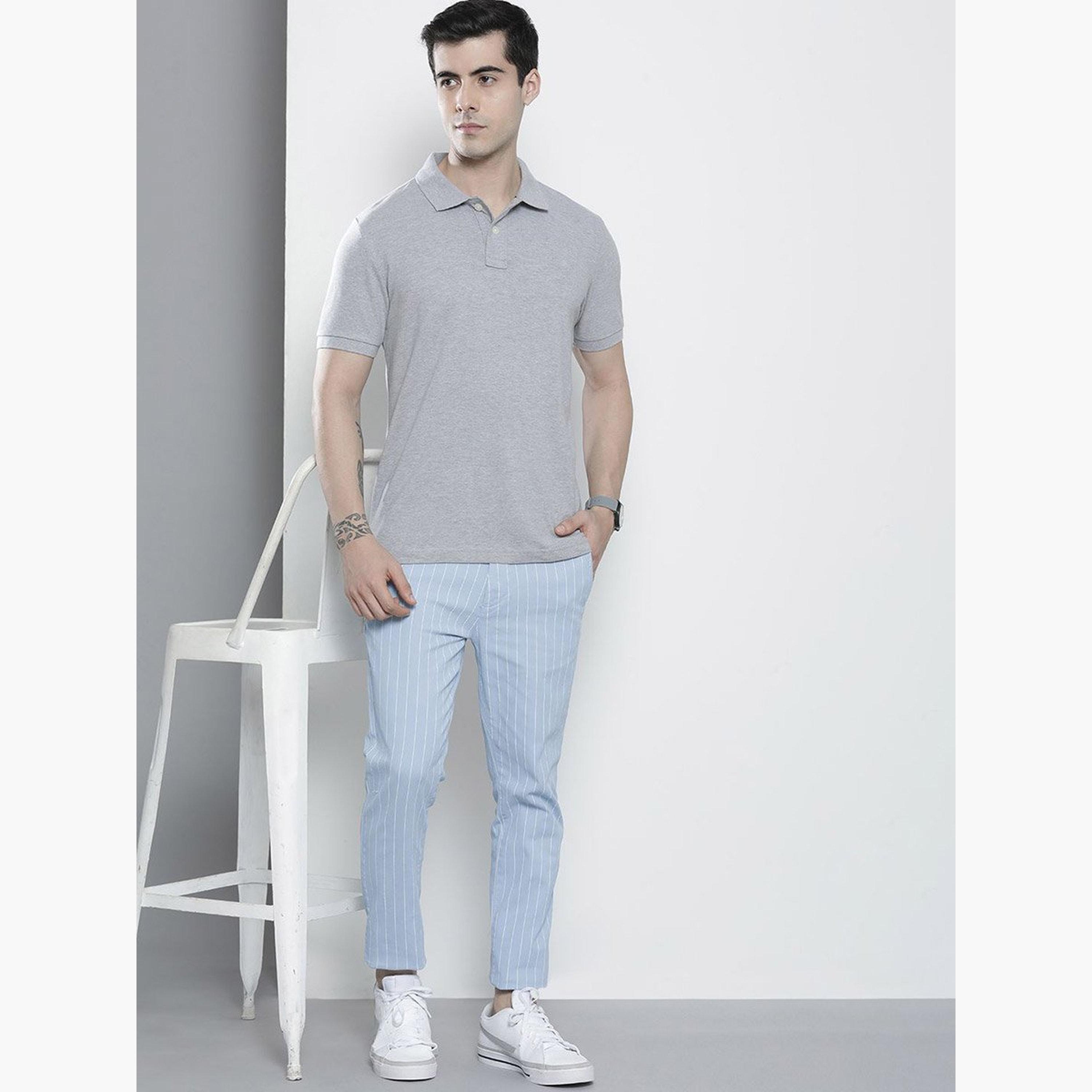ذا انديان كراج كو × ستايلي - بنطال تشينو للرجال مخطط باللون الأزرق تصميم ضيق-men-clothing-bottoms-trousersandchinos-chinos-image-2
