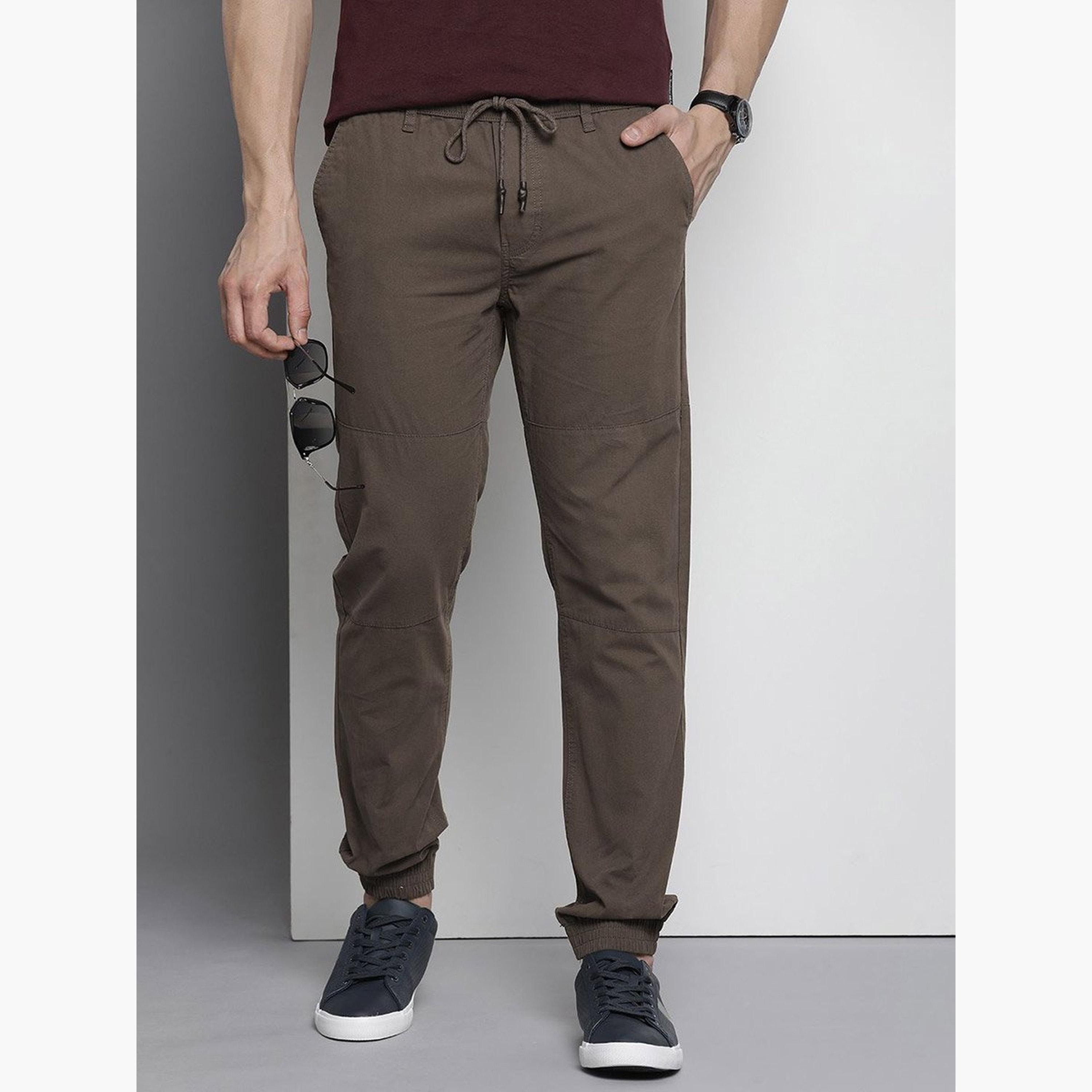 The Indian Garage Co X Styli Men Brown Slim Fit Cuffed Joggers-men-clothing-sportswearandactivewear-bottoms-joggers-image-1