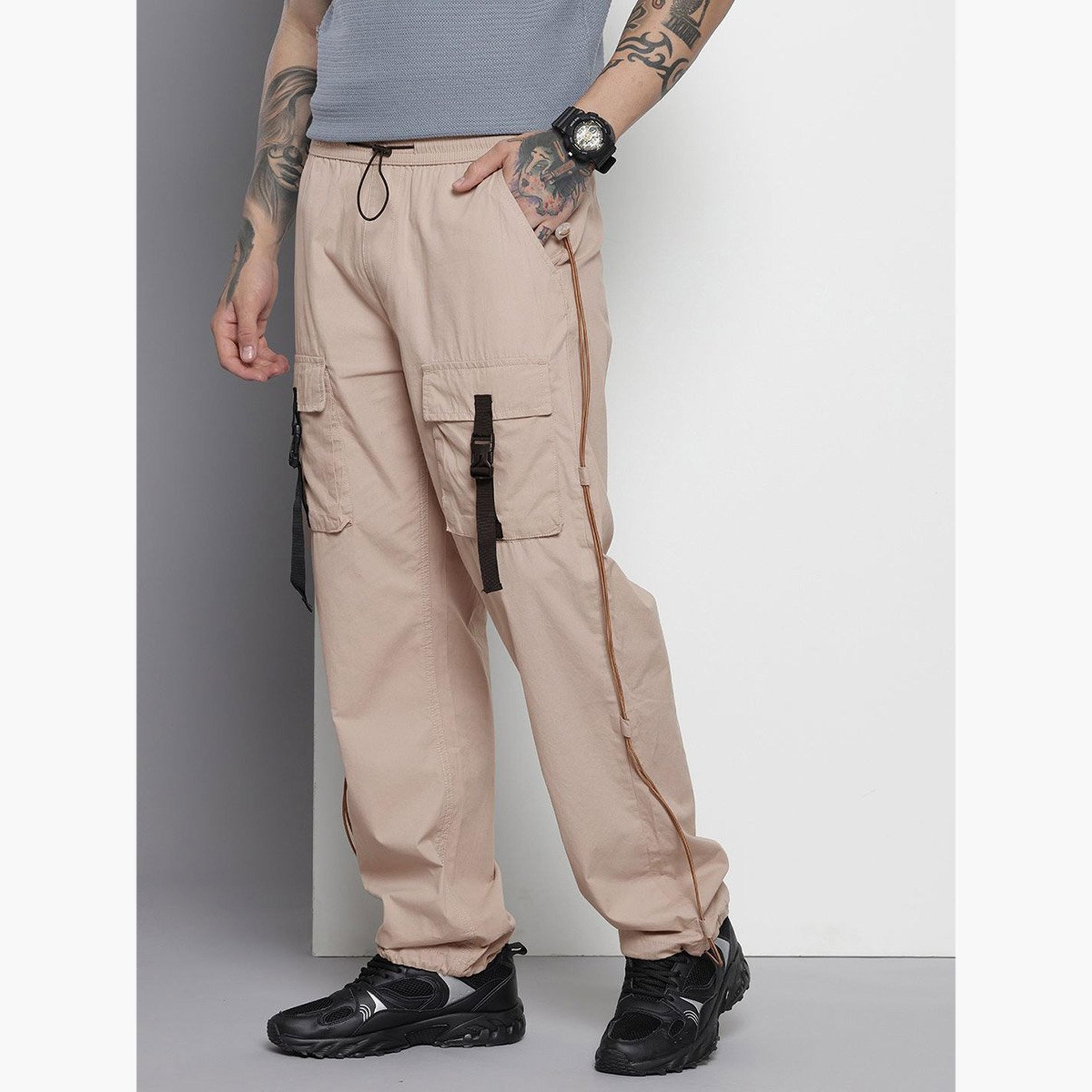 The Indian Garage Co X Styli Men Beige Relaxed Fit Utility Solid Joggers-men-clothing-sportswearandactivewear-bottoms-joggers-image-2