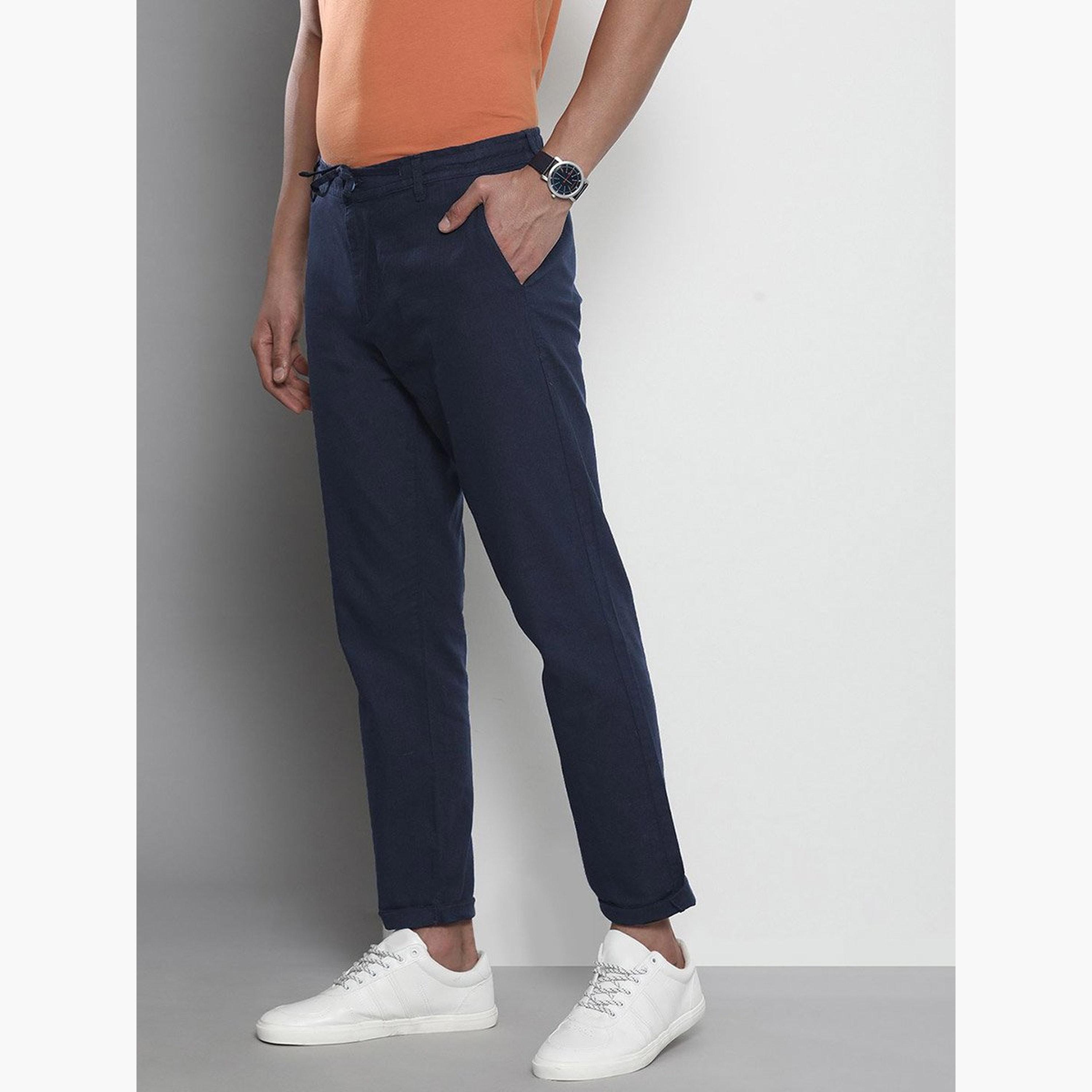 ذا انديان كراج كو × ستايلي - بنطال للرجال قطني ضيق باللون الأزرق الداكن-men-clothing-bottoms-trousersandchinos-trousers-image-2