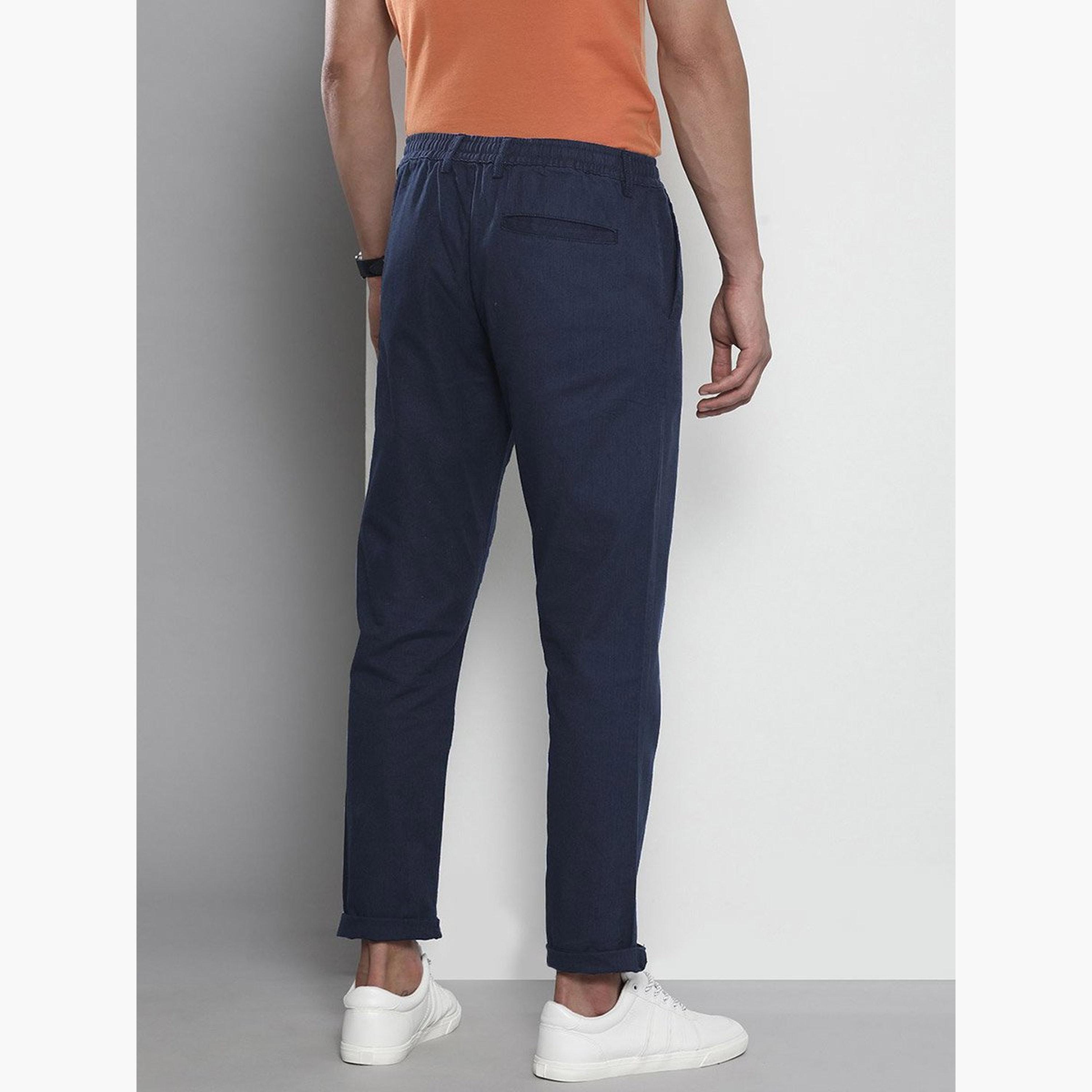 ذا انديان كراج كو × ستايلي - بنطال للرجال قطني ضيق باللون الأزرق الداكن-men-clothing-bottoms-trousersandchinos-trousers-image-3