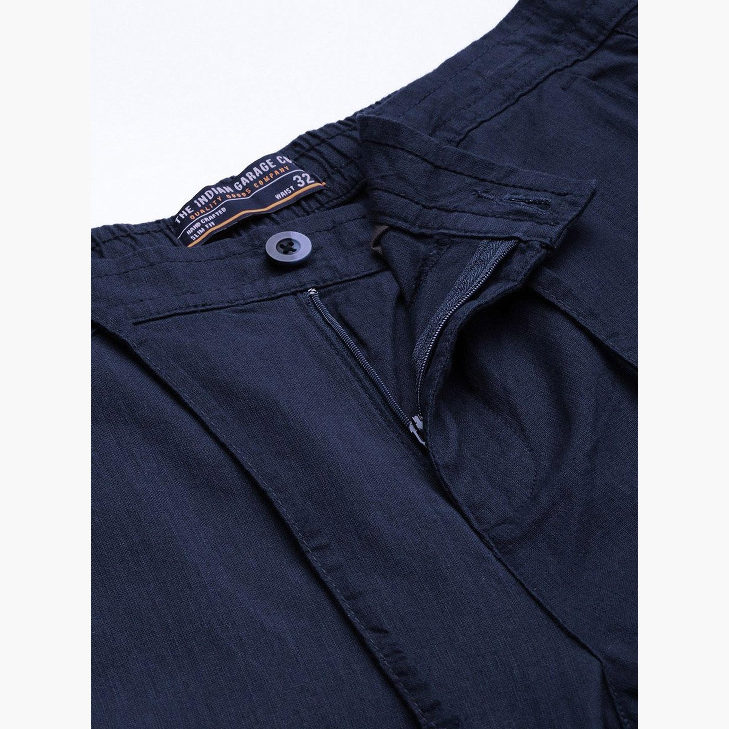 ذا انديان كراج كو × ستايلي - بنطال للرجال قطني ضيق باللون الأزرق الداكن-men-clothing-bottoms-trousersandchinos-trousers-image-4