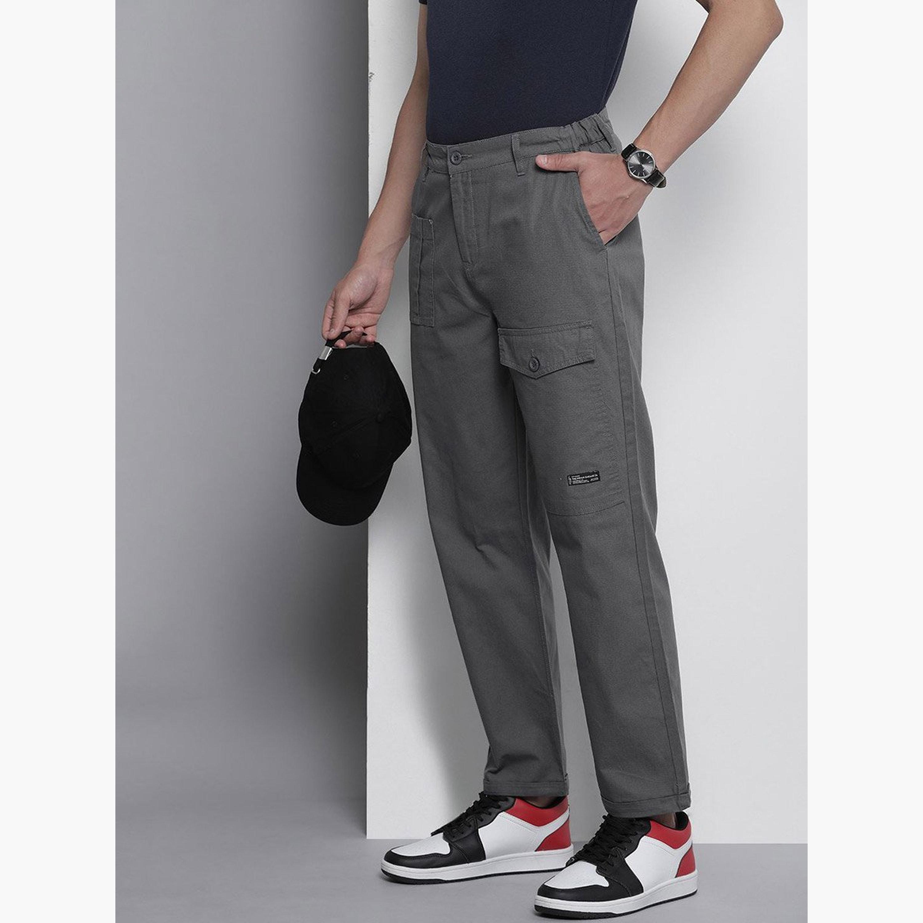 ذا انديان كراج كو × ستايلي - بنطال كارجو رمادي للرجال تصميم ضيق-men-clothing-bottoms-trousersandchinos-trousers-image-1