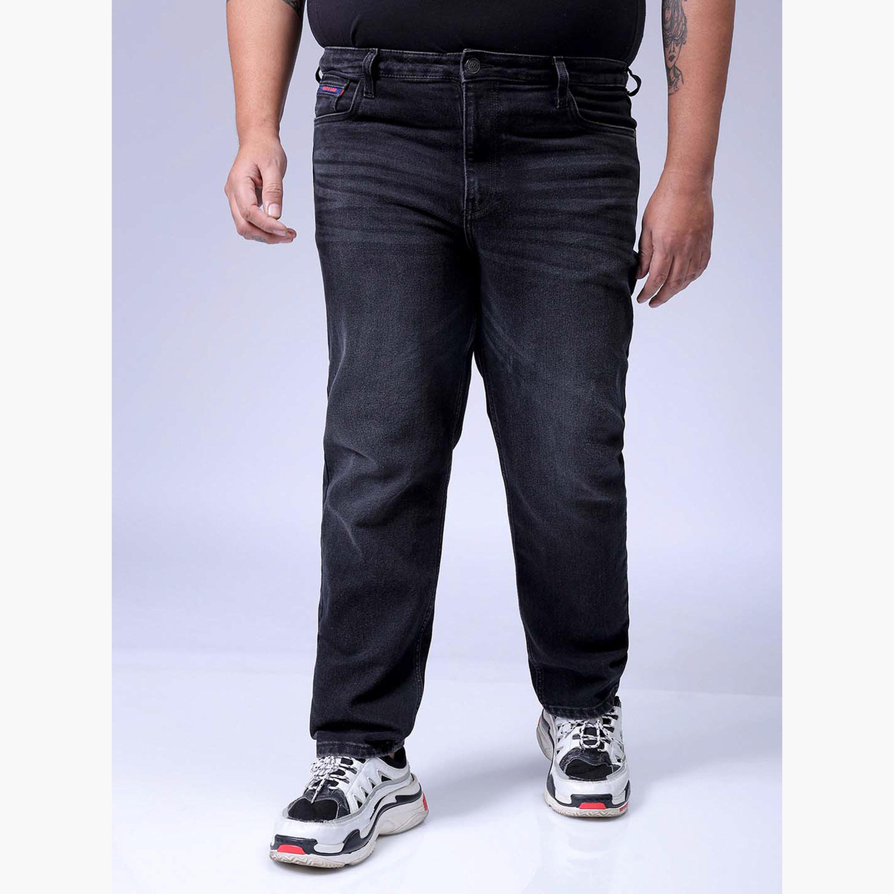 هارد صودا × ستايلي - بنطال جينز رجالي أسود بمقاس كبير وقصة عادية-men-clothing-bottoms-jeans-image-1