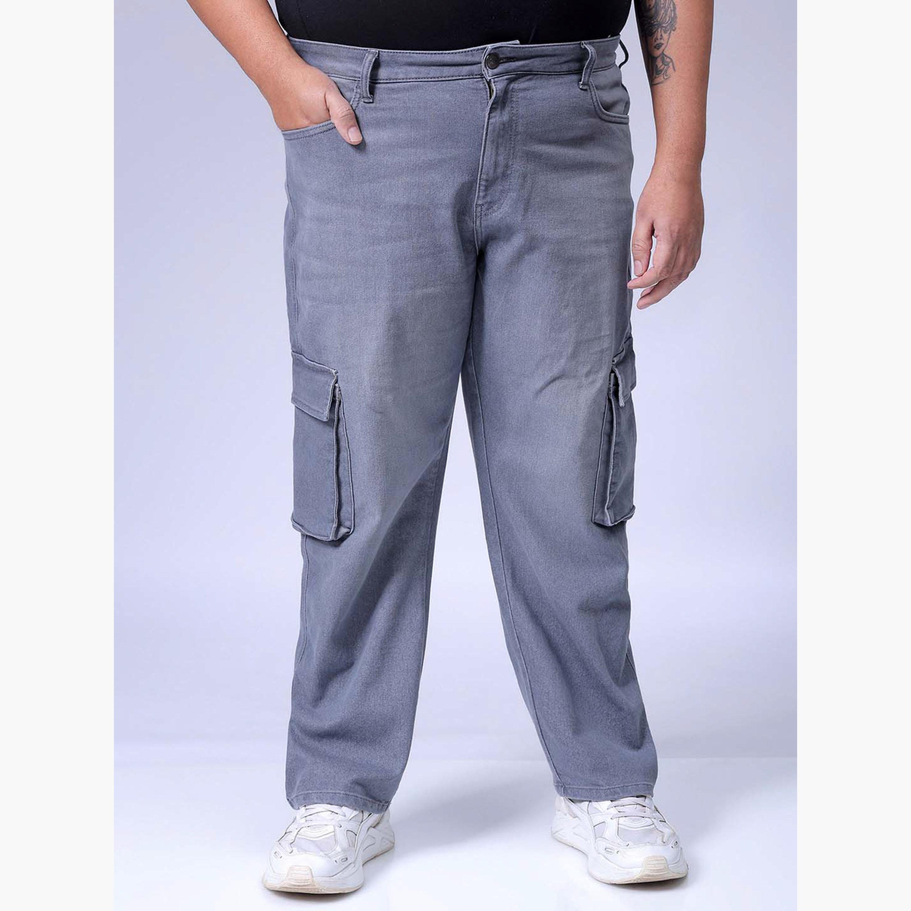 Hardsoda X Styli Plus Size Men Light Wash Grey Cargo Jeans-men-clothing-bottoms-jeans-image-1