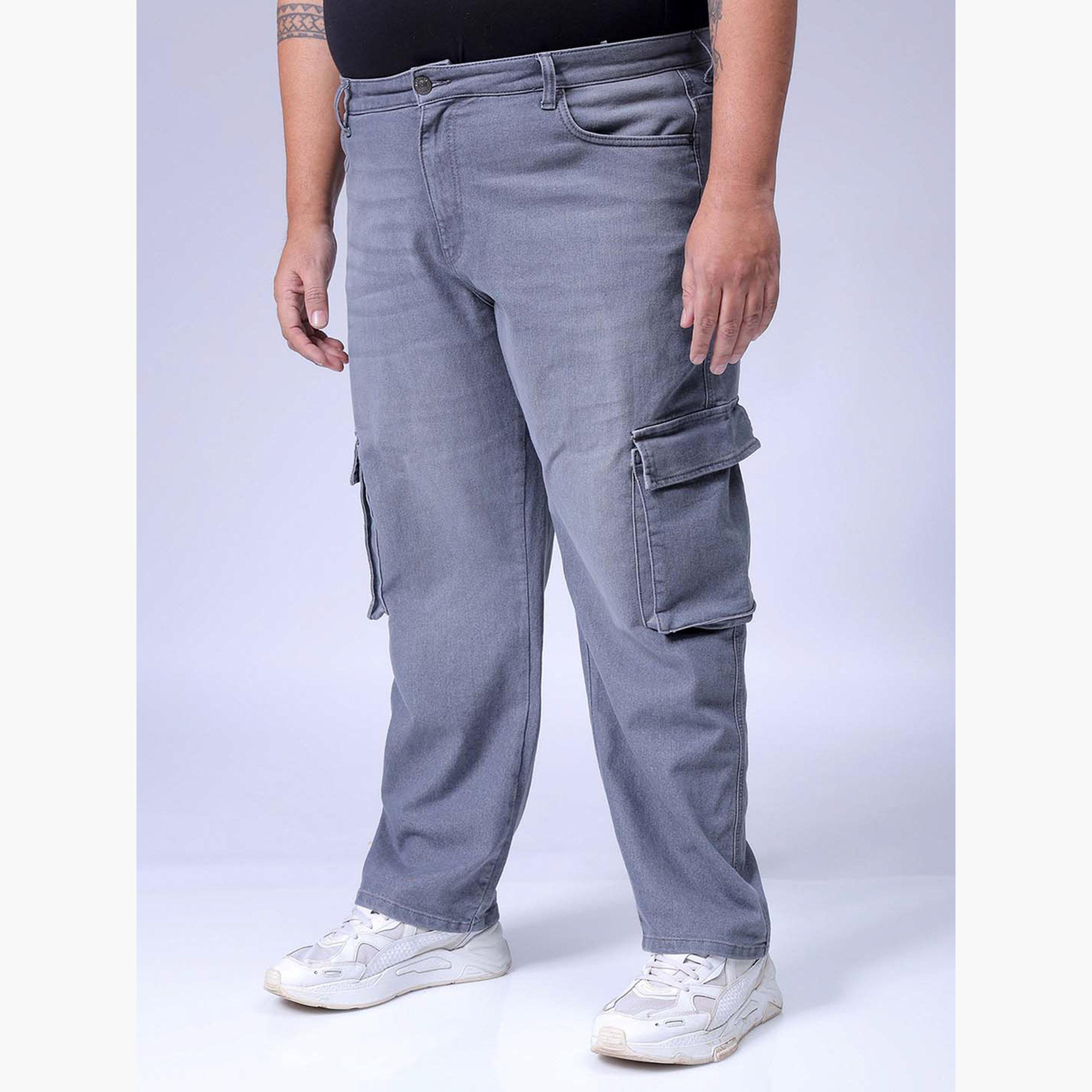 Hardsoda X Styli Plus Size Men Light Wash Grey Cargo Jeans-men-clothing-bottoms-jeans-image-2
