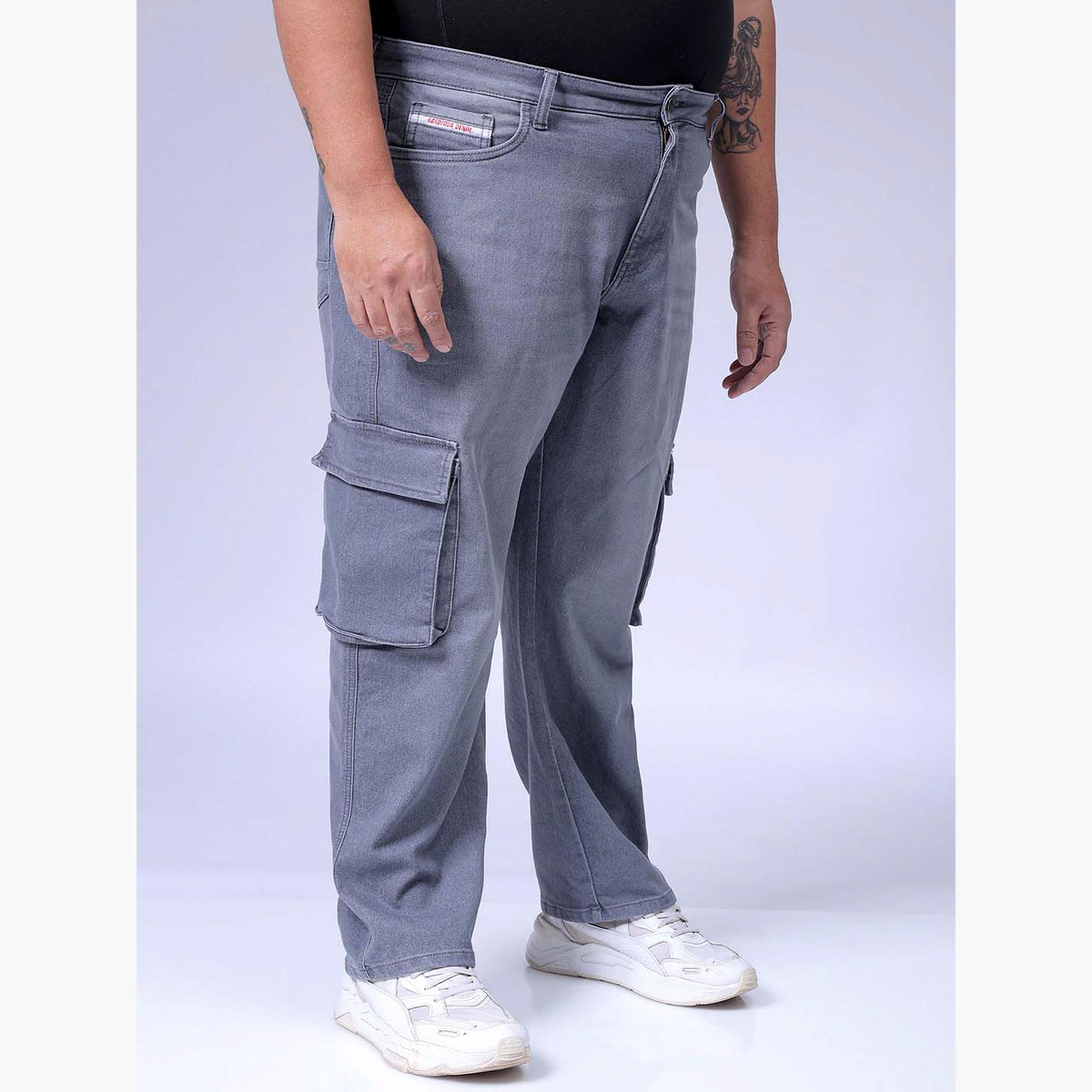 هارد صودا × ستايلي - بنطال جينز كارغو رمادي فاتح للرجال بمقاس كبير-men-clothing-bottoms-jeans-image-3