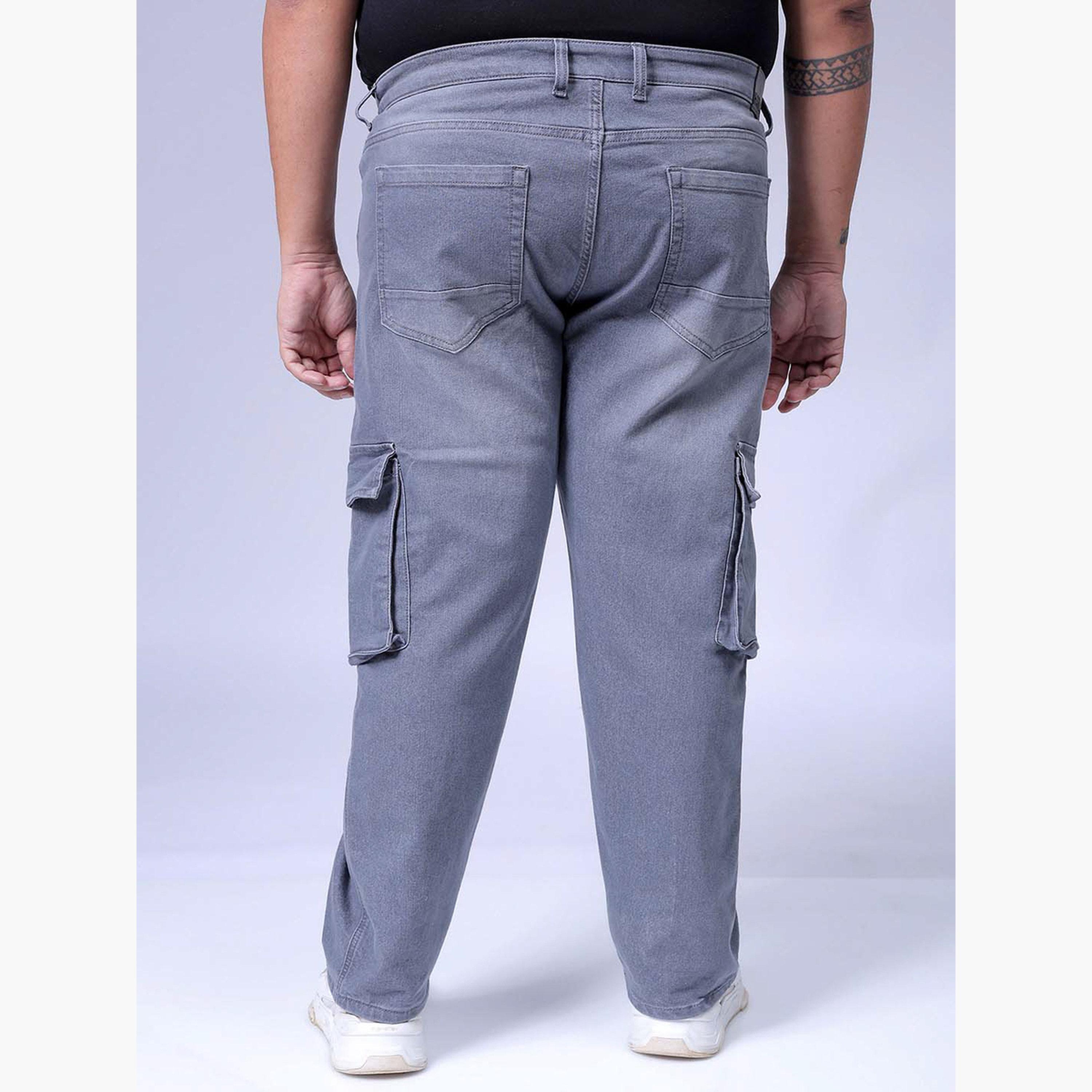 Hardsoda X Styli Plus Size Men Light Wash Grey Cargo Jeans-men-clothing-bottoms-jeans-image-4