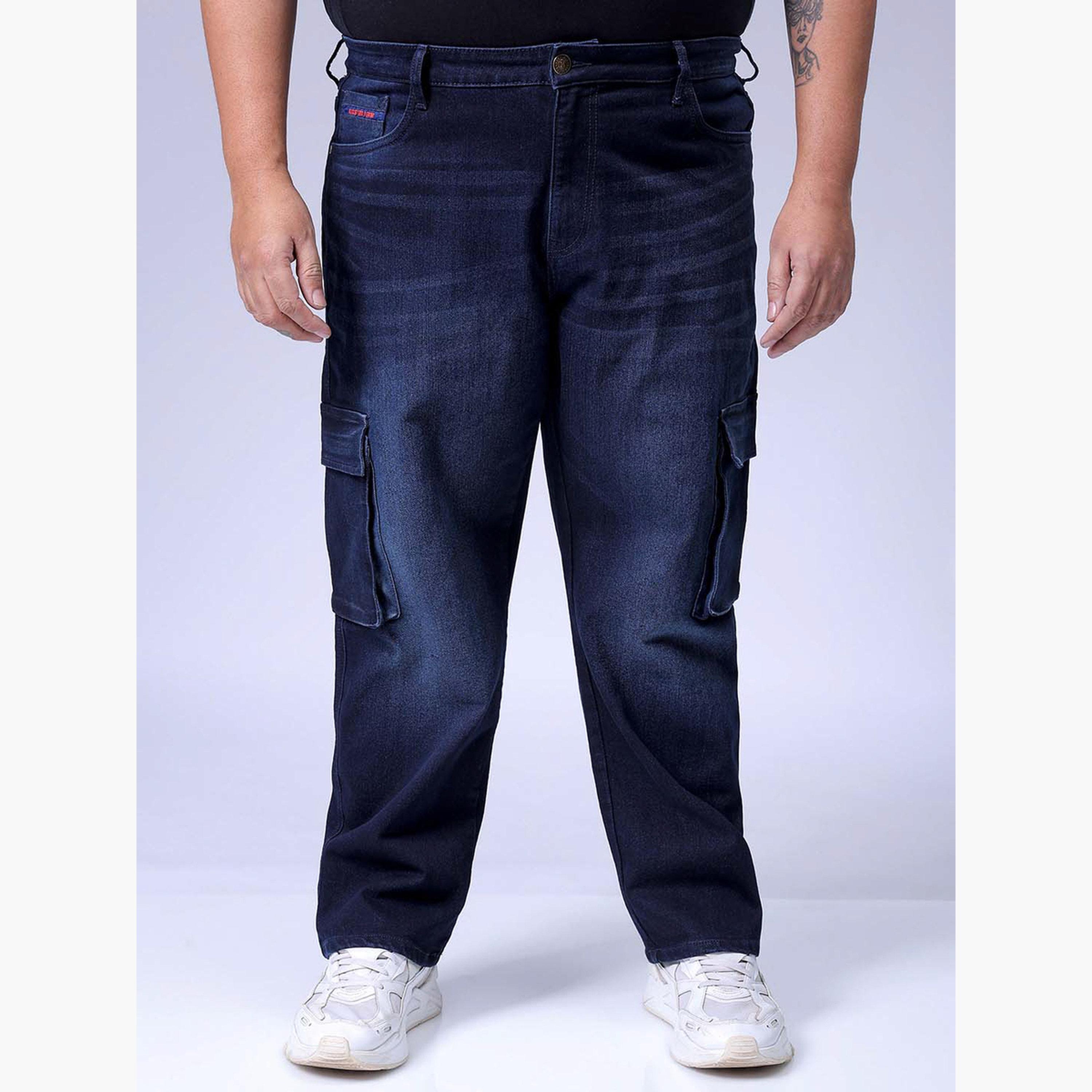هارد صودا × ستايلي - بنطال جينز كارغو أزرق متوسط ​​الارتفاع للرجال بمقاس كبير-men-clothing-bottoms-jeans-image-1