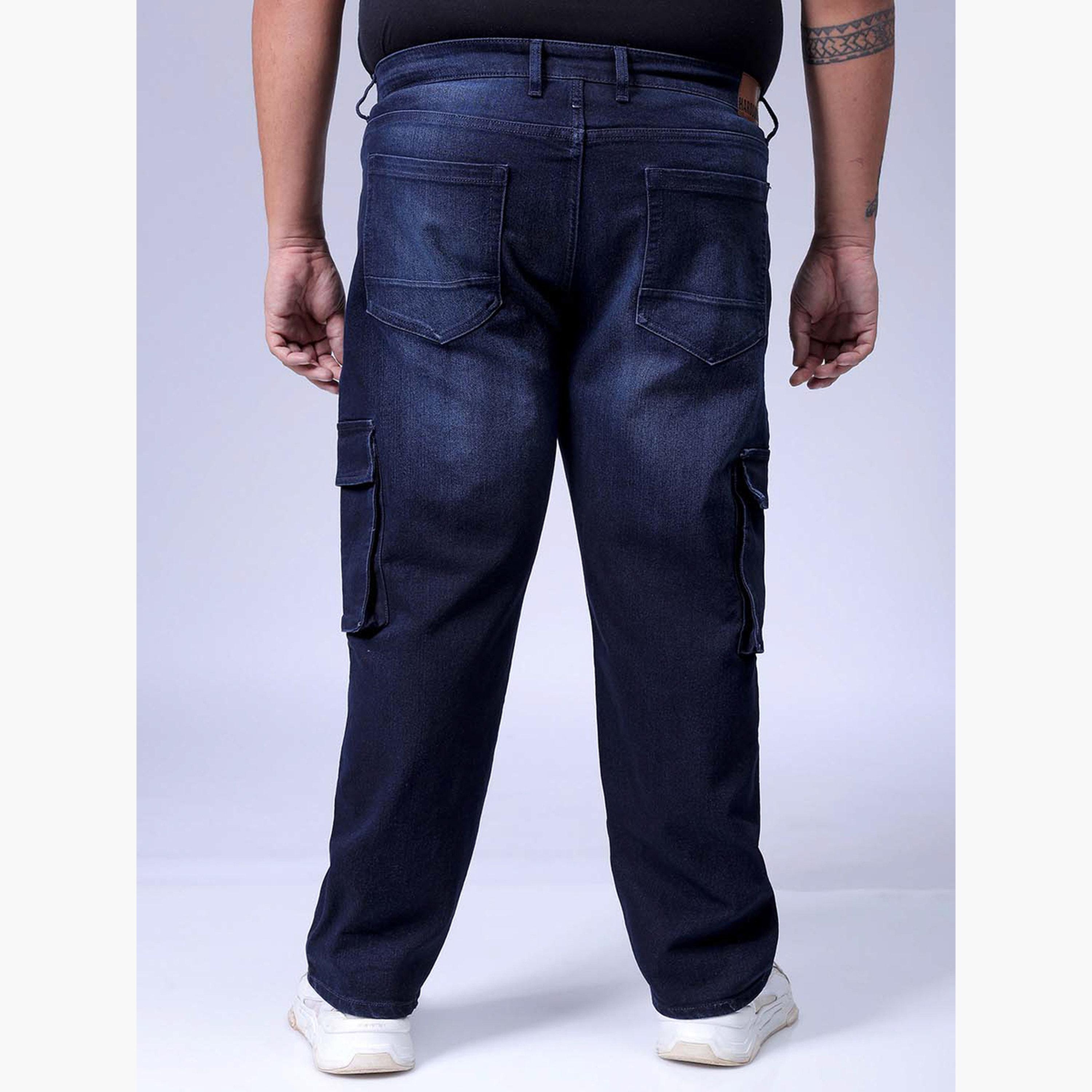 Hardsoda X Styli Plus Size Men Blue Mid-Rise Cargo Jeans-men-clothing-bottoms-jeans-image-4