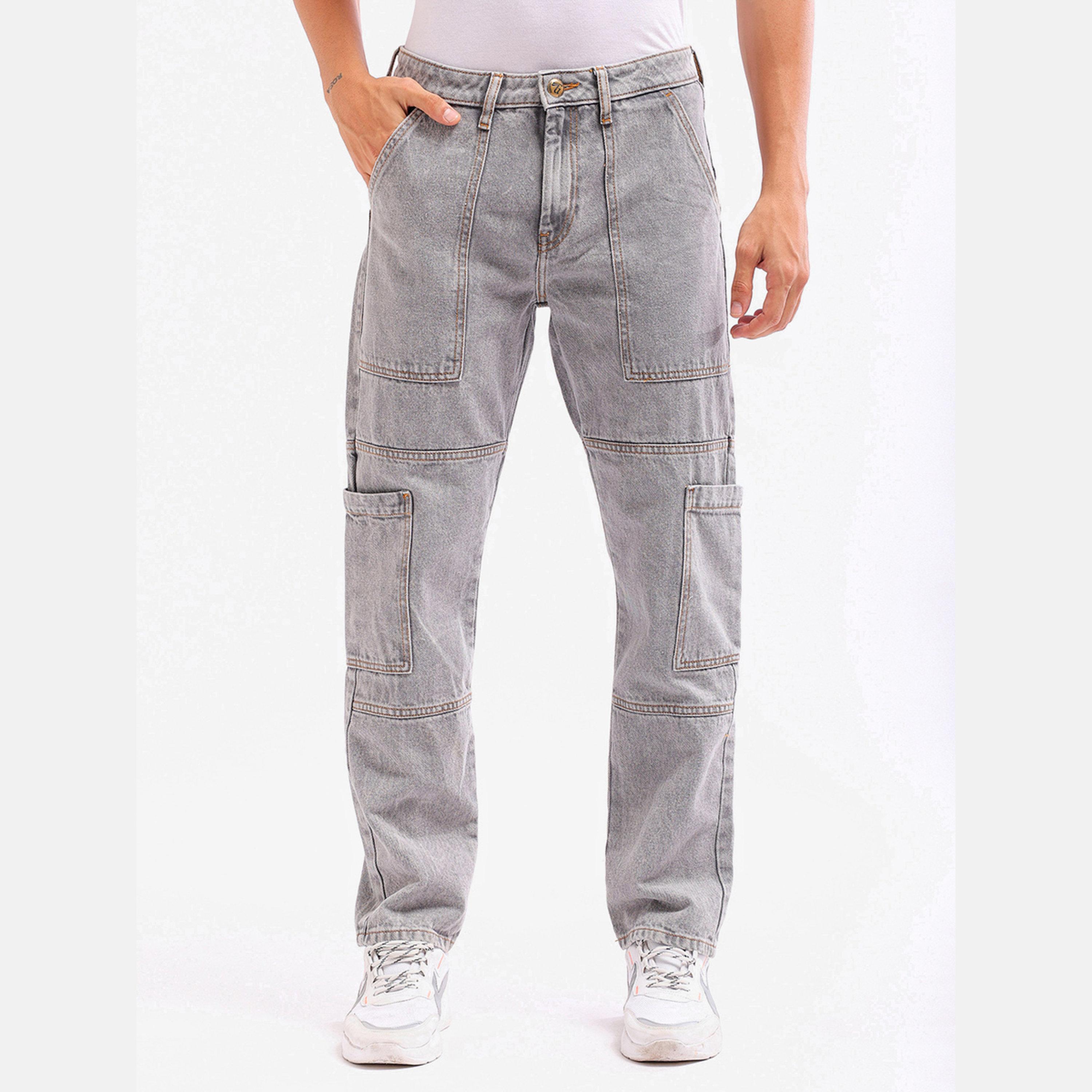 The Indian Garage Co X Styli Men Grey Mid Wash Cargo Jeans-men-clothing-bottoms-jeans-image-1